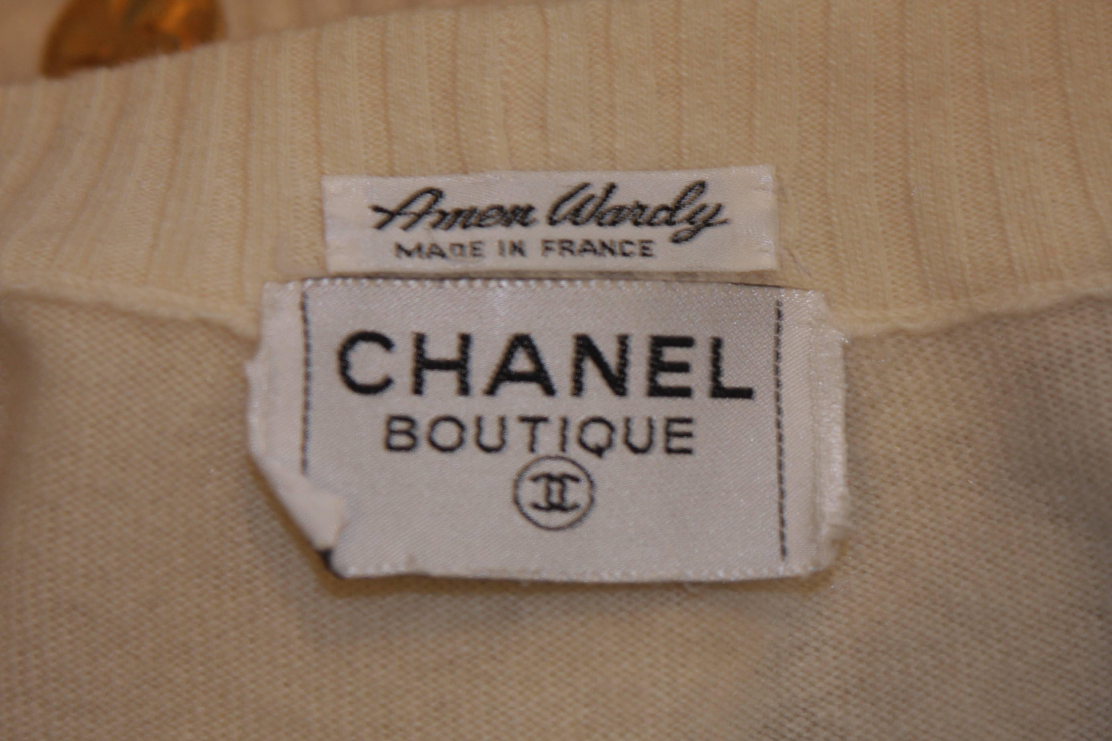 CHANEL Cream Cashmere Cardigan with Gold Buttons Size 36 5