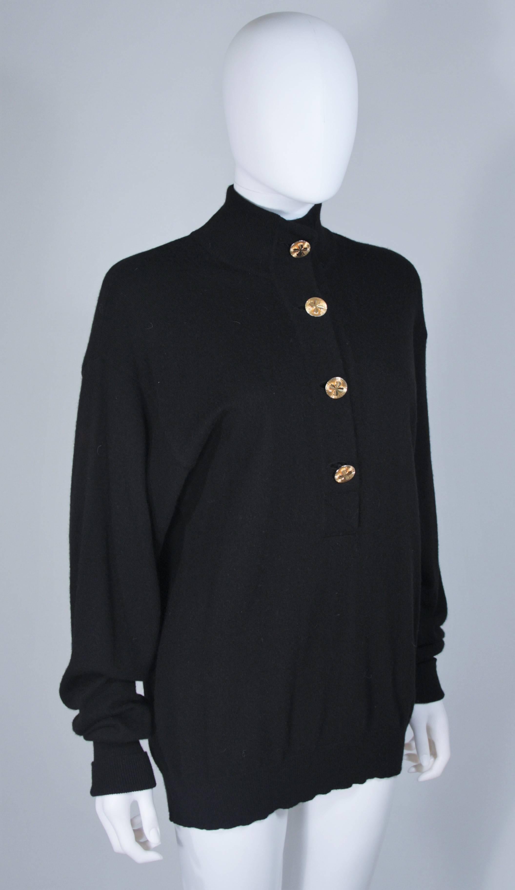 CHANEL Black Cashmere Sweater with Gold Buttons Size 38 1