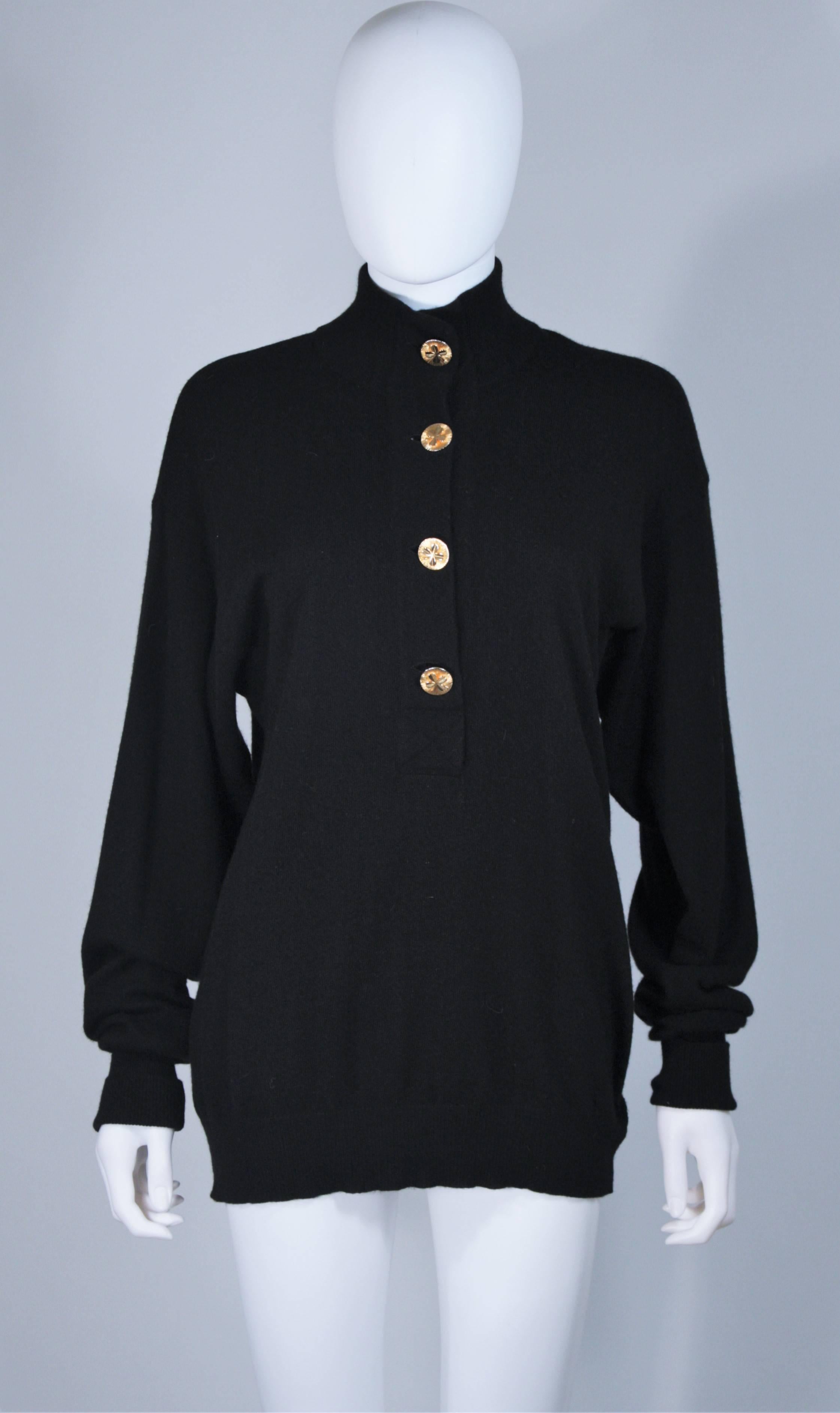 CHANEL Black Cashmere Sweater with Gold Buttons Size 38 In Excellent Condition In Los Angeles, CA