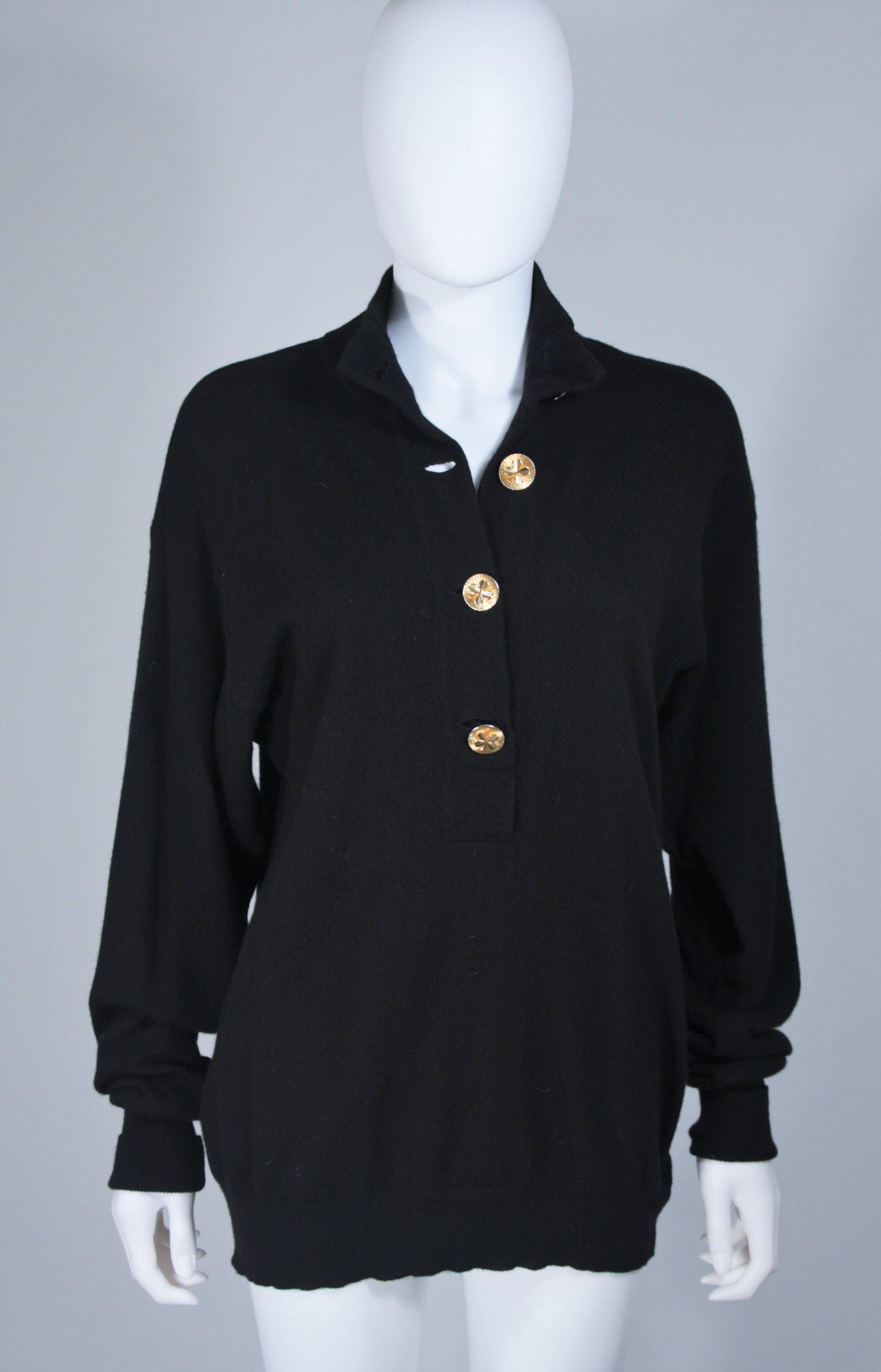CHANEL Black Cashmere Sweater with Gold Buttons Size 38 5