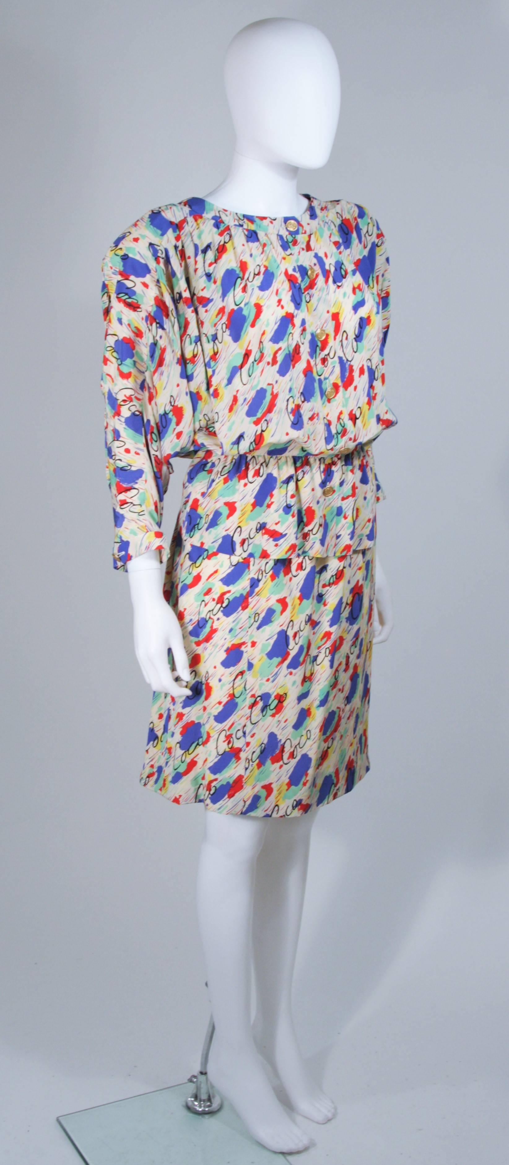 Women's CHANEL BOUTIQUE Silk Abstract COCO Print Skirt and Blouse Set Size 4-6