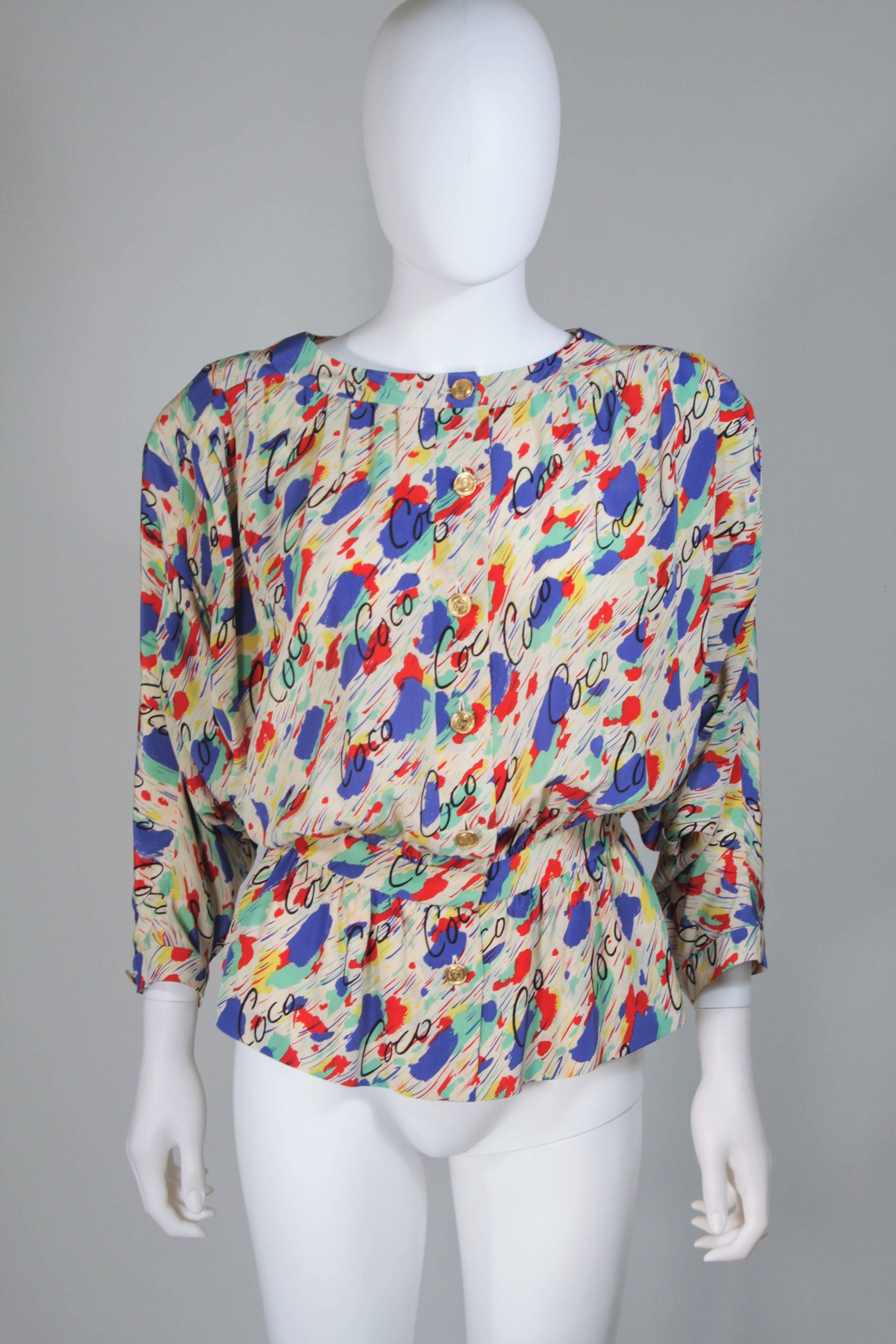 CHANEL BOUTIQUE Silk Abstract COCO Print Skirt and Blouse Set Size 4-6 3