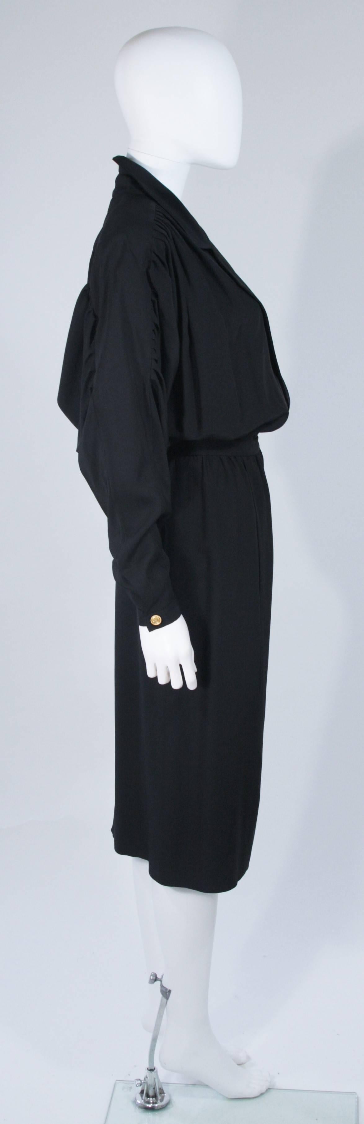 CHANEL Black Silk Draped Secretary Style Dress Size 2  1