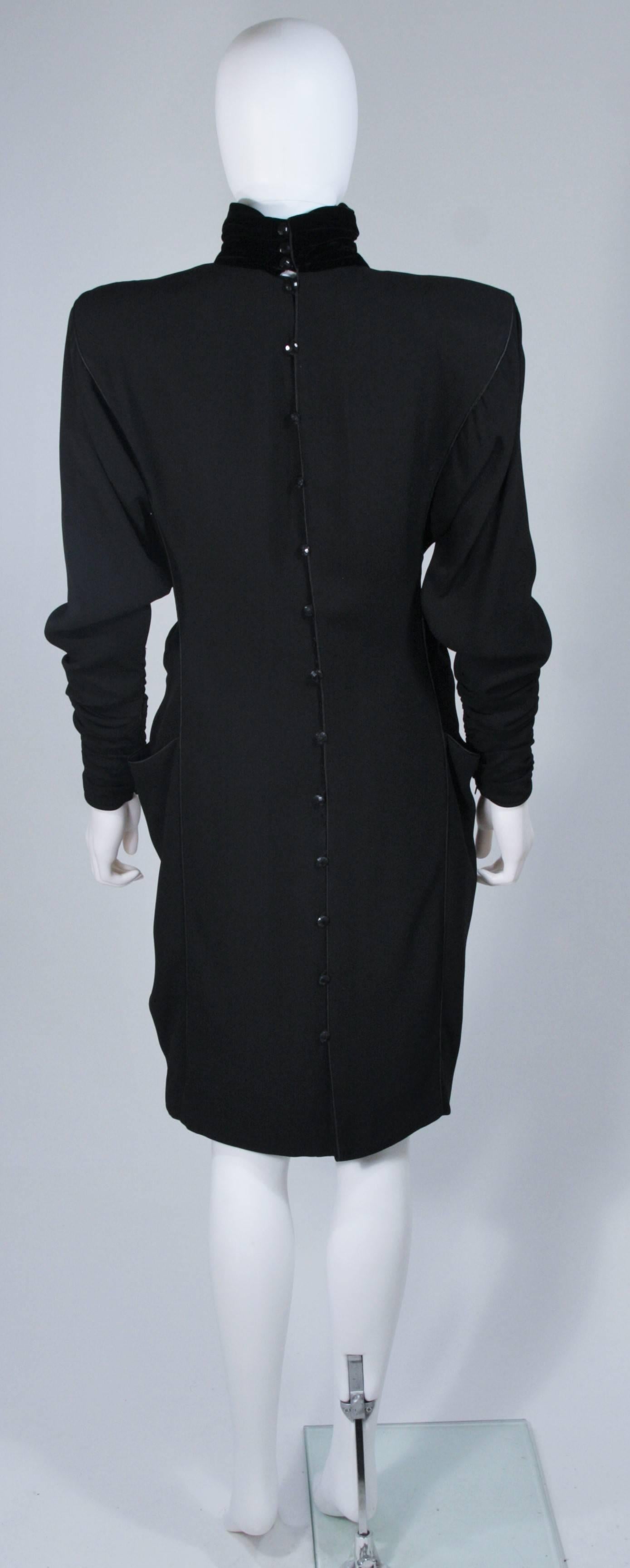 EMANUEL UNGARO 1980s Silk Long Sleeve Dress with Velvet Trim Size 8 2