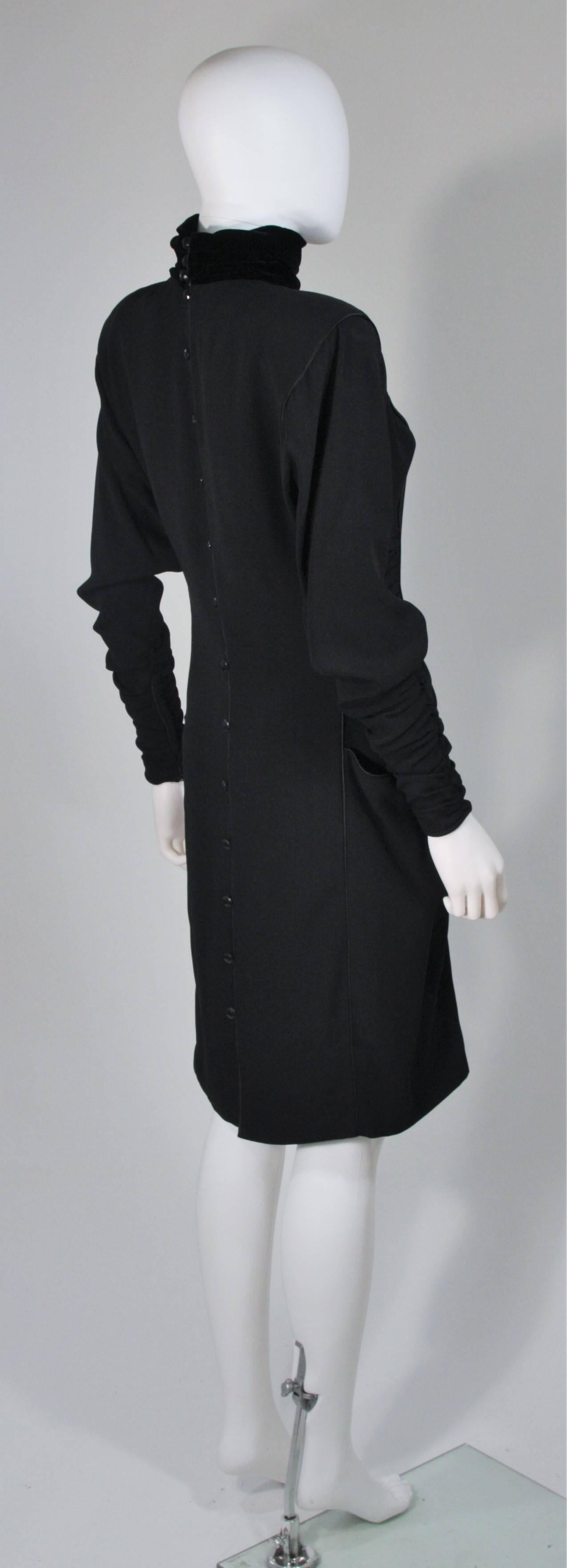 EMANUEL UNGARO 1980s Silk Long Sleeve Dress with Velvet Trim Size 8 1