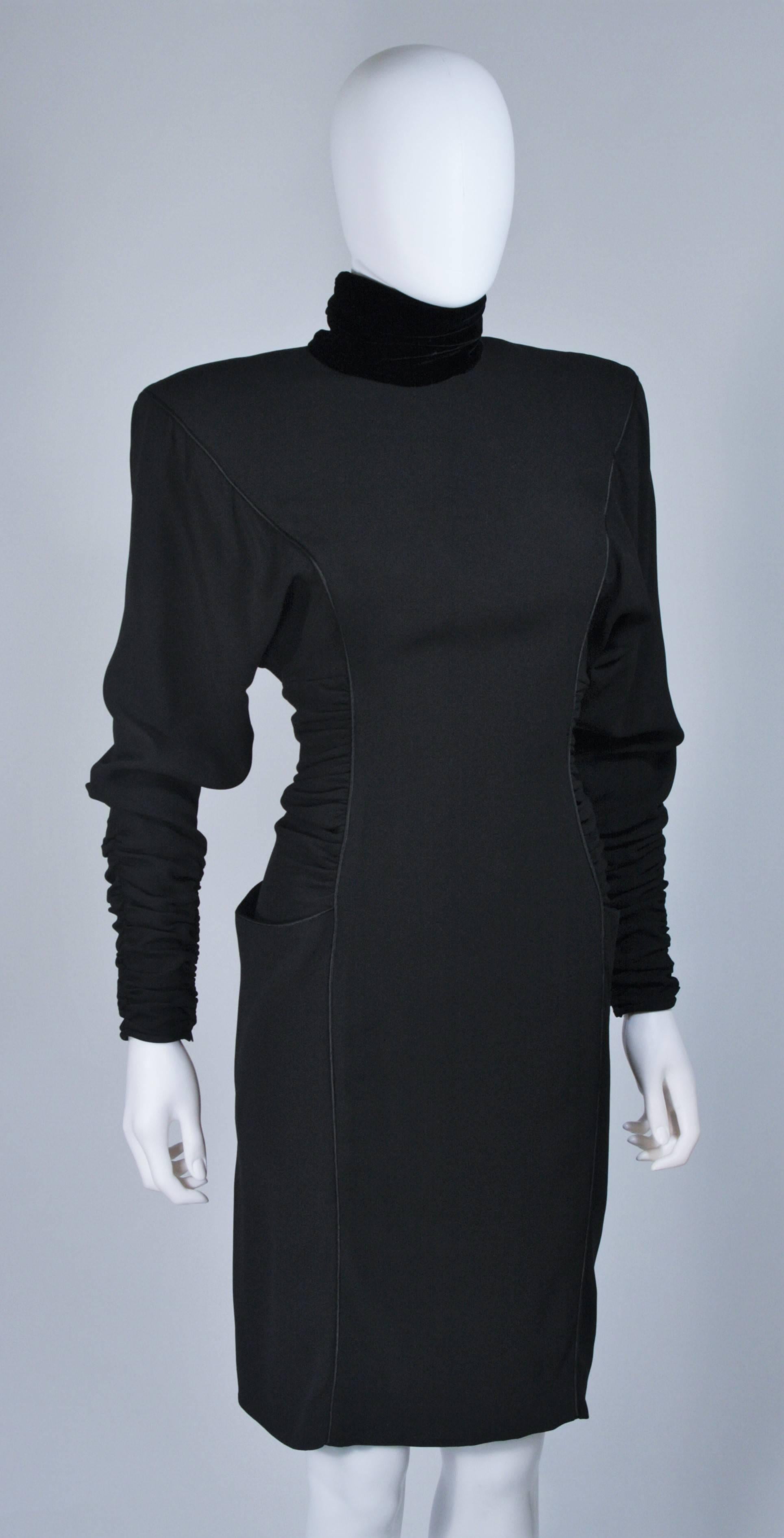 EMANUEL UNGARO 1980s Silk Long Sleeve Dress with Velvet Trim Size 8 In Excellent Condition In Los Angeles, CA