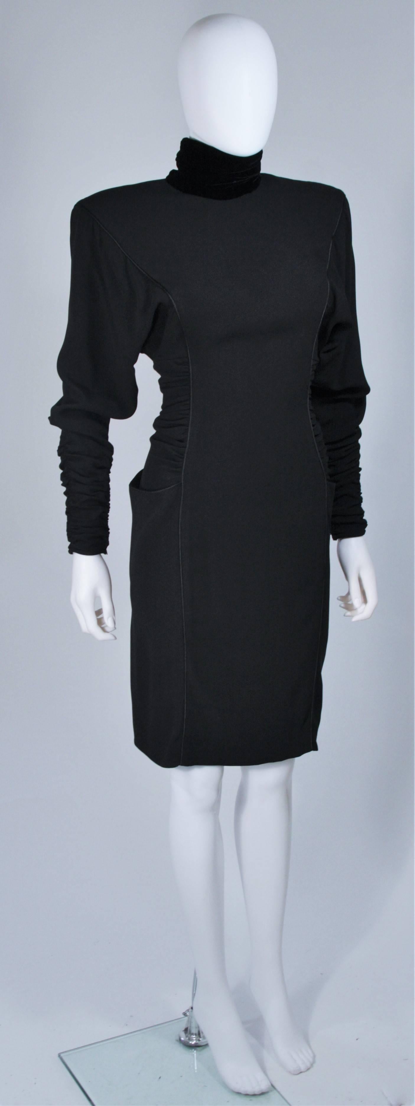 Black EMANUEL UNGARO 1980s Silk Long Sleeve Dress with Velvet Trim Size 8