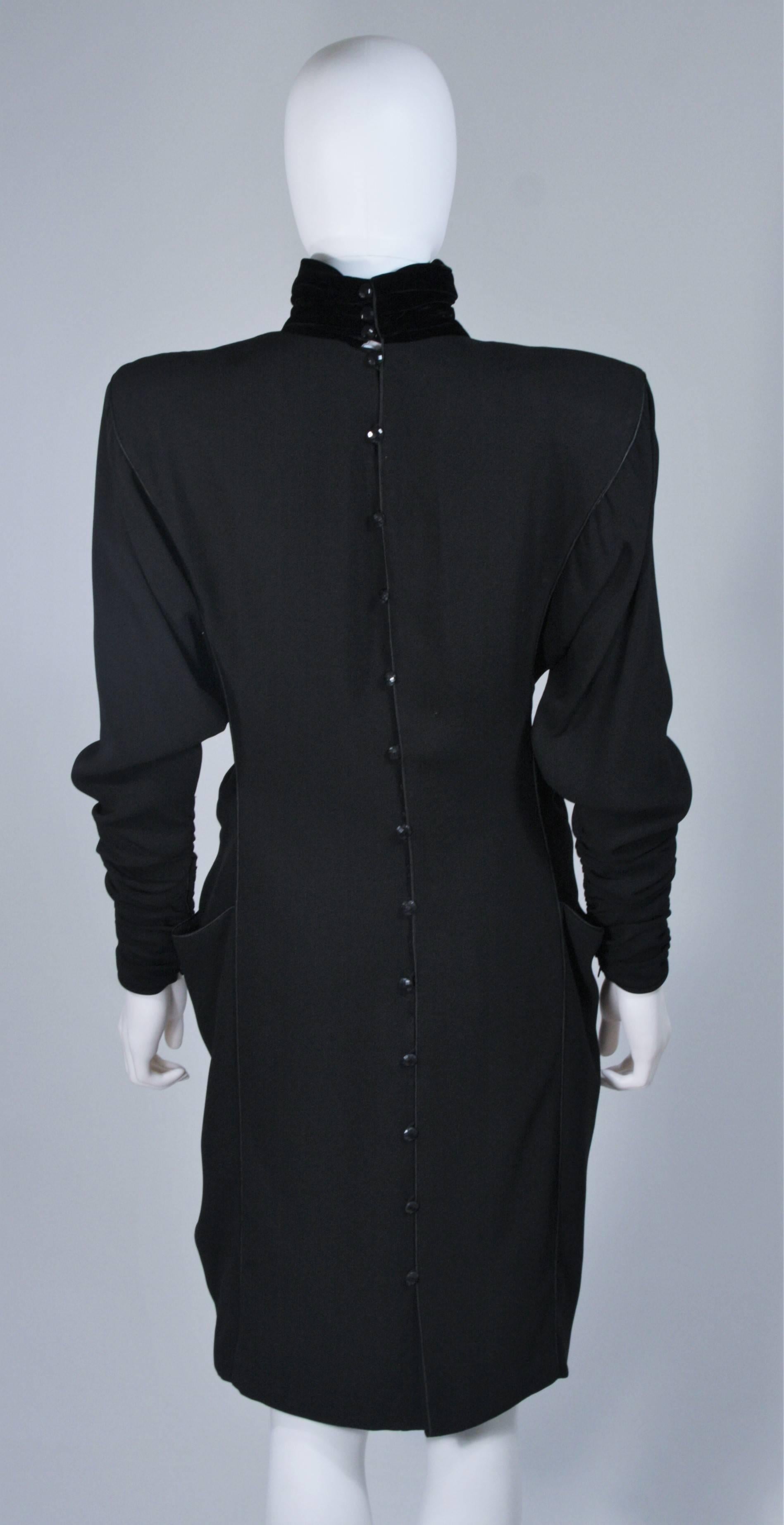 EMANUEL UNGARO 1980s Silk Long Sleeve Dress with Velvet Trim Size 8 3