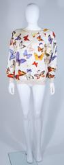 HERMES Creme Seide Schmetterling Druck Pull-Over Pullover Größe 44