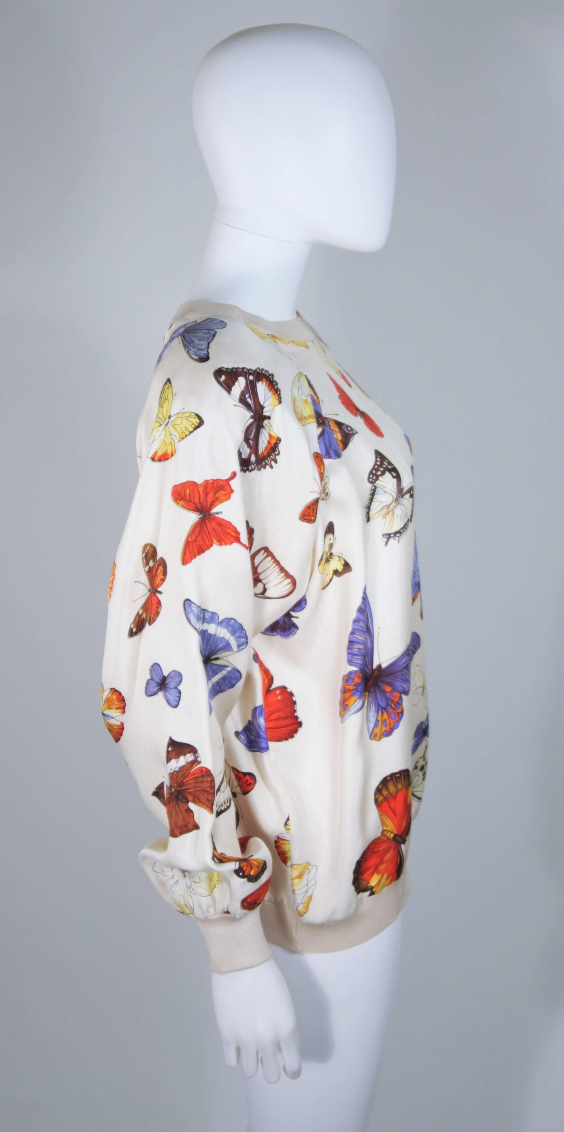 HERMES Cream Silk Butterfly Print Pull-Over Sweater Size 44 2