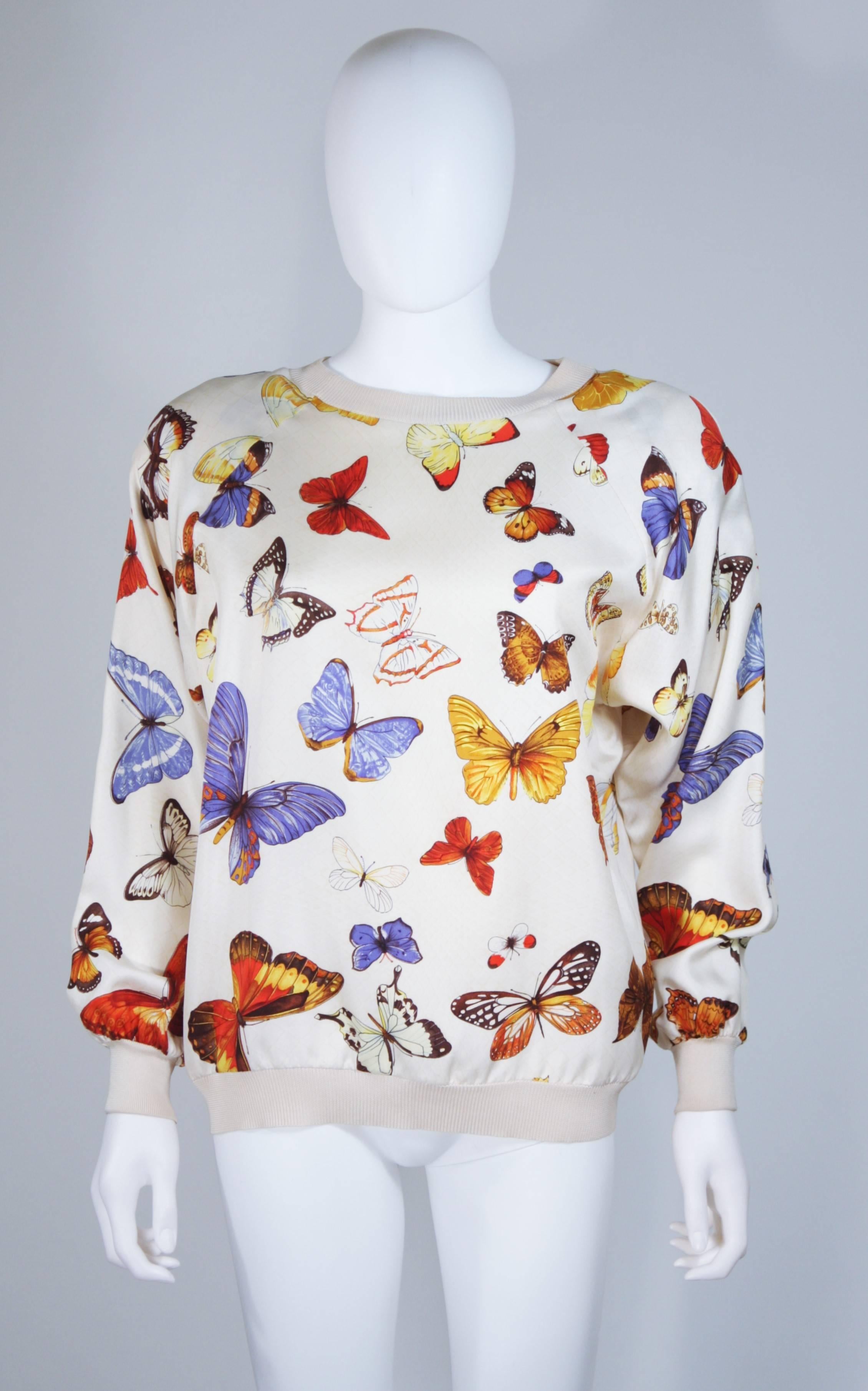 Gray HERMES Cream Silk Butterfly Print Pull-Over Sweater Size 44