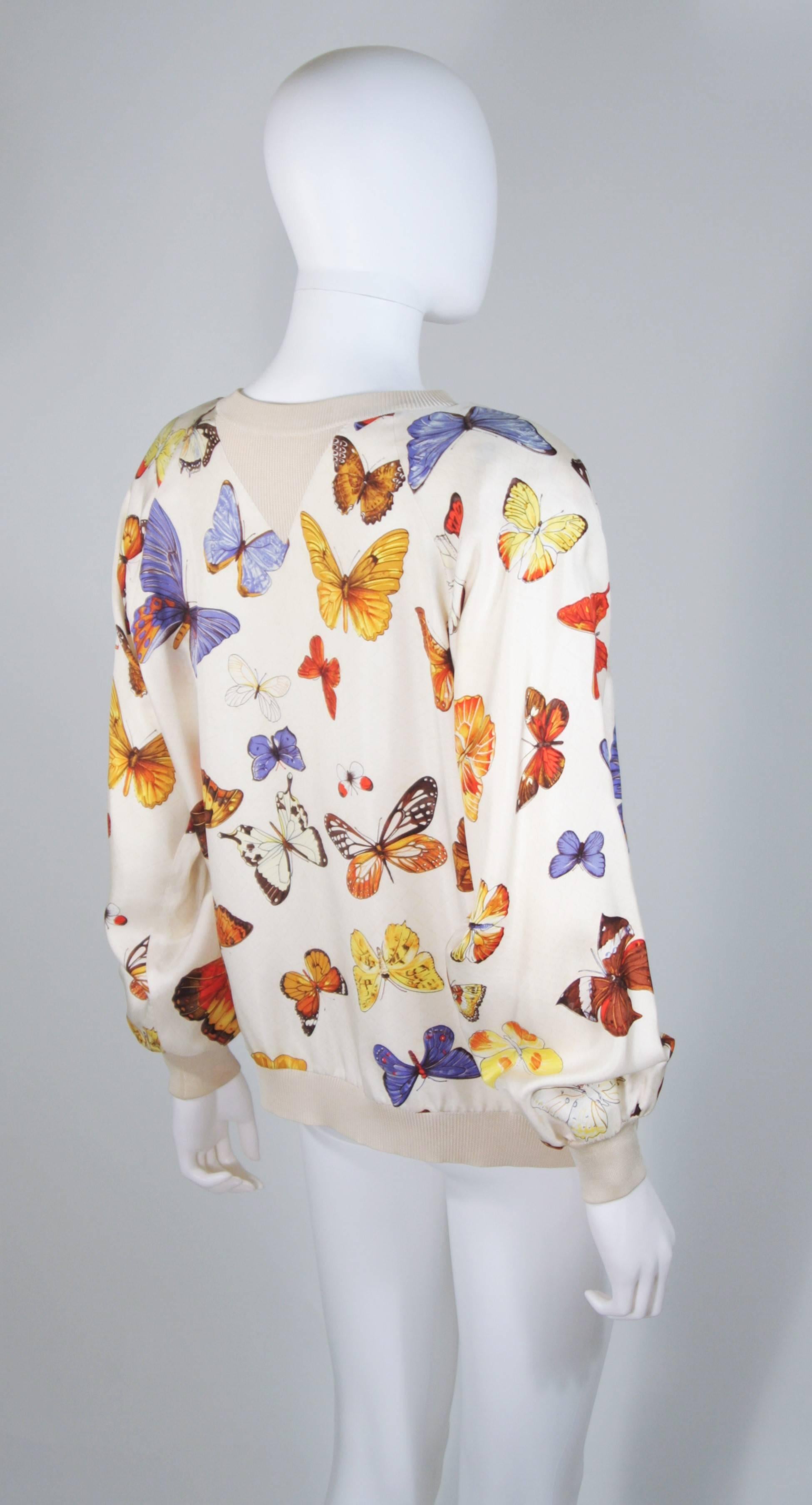 HERMES Cream Silk Butterfly Print Pull-Over Sweater Size 44 3
