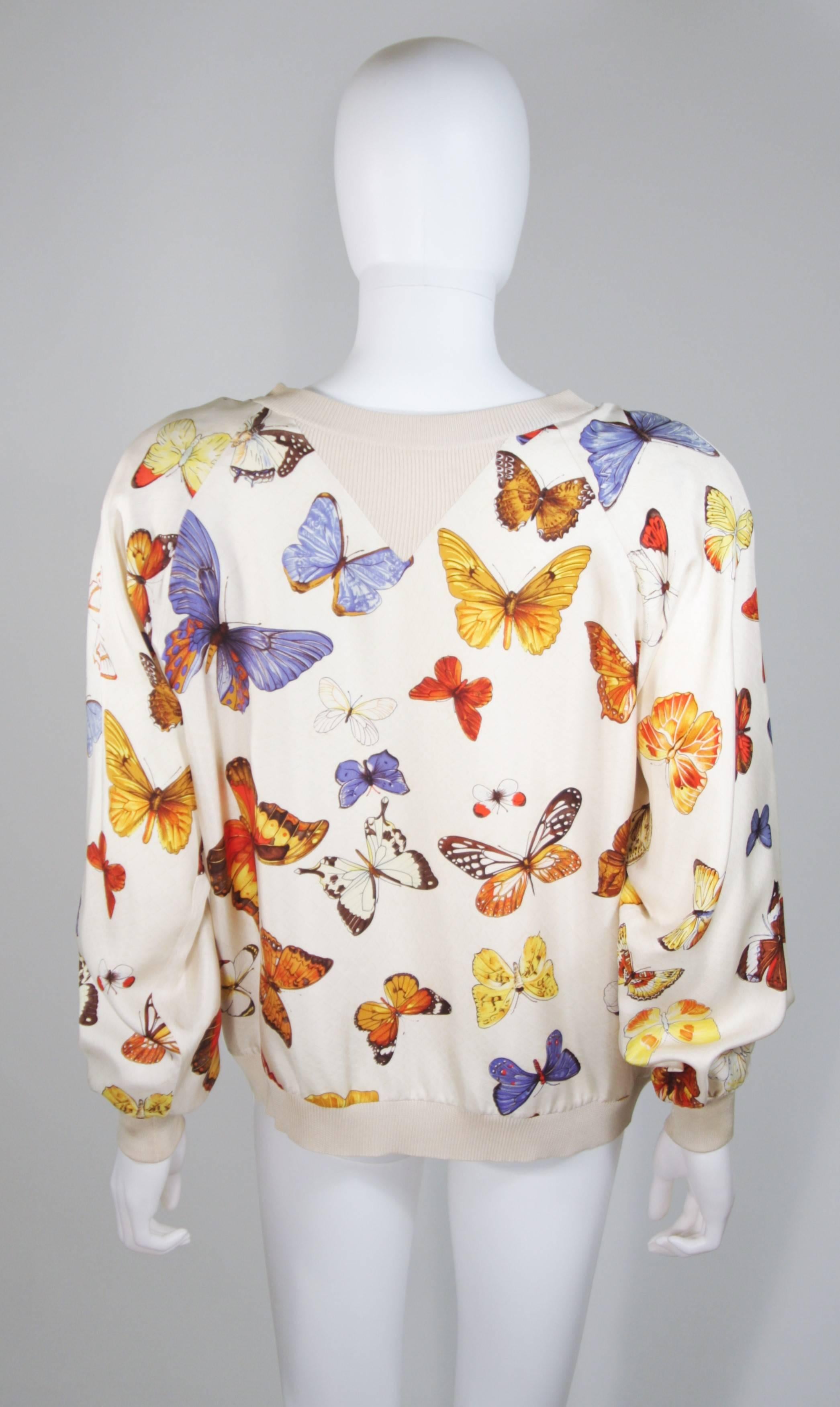 HERMES Cream Silk Butterfly Print Pull-Over Sweater Size 44 4