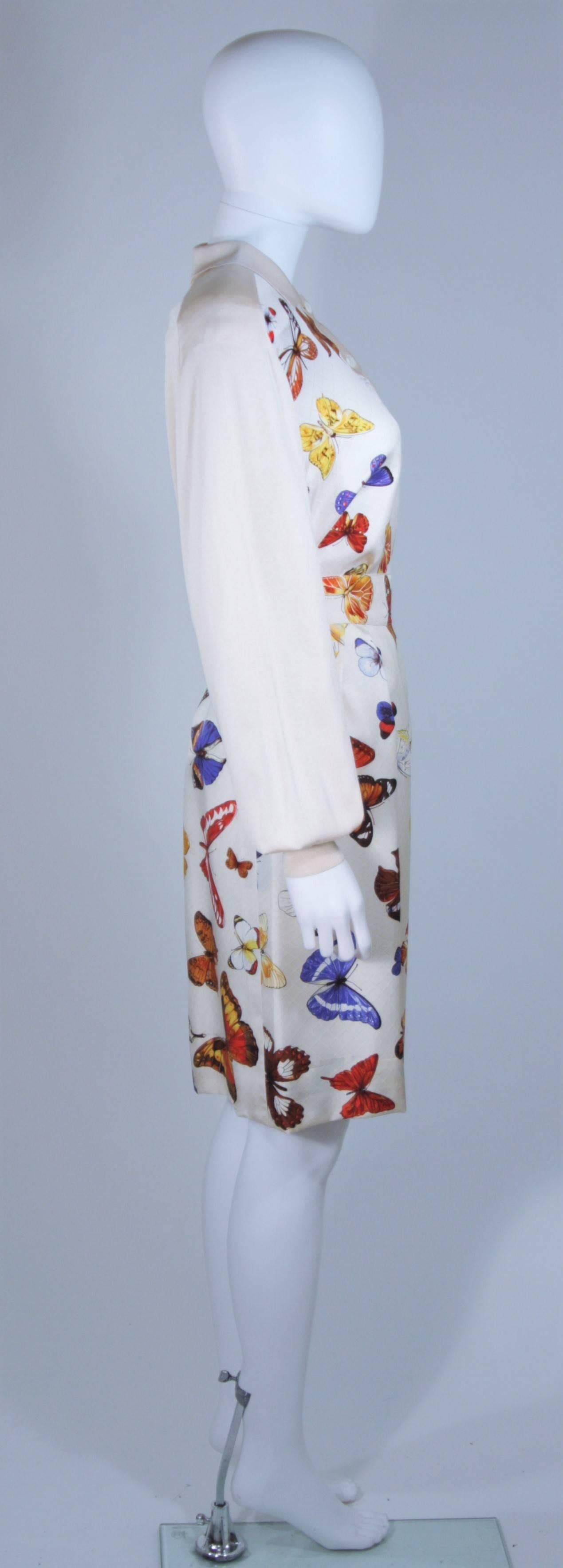 Women's HERMES Cream Silk Butterfly Print Sweater and Skirt Set Size 42 38
