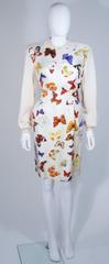 HERMES Cream Silk Butterfly Print Sweater and Skirt Set Size 42 38