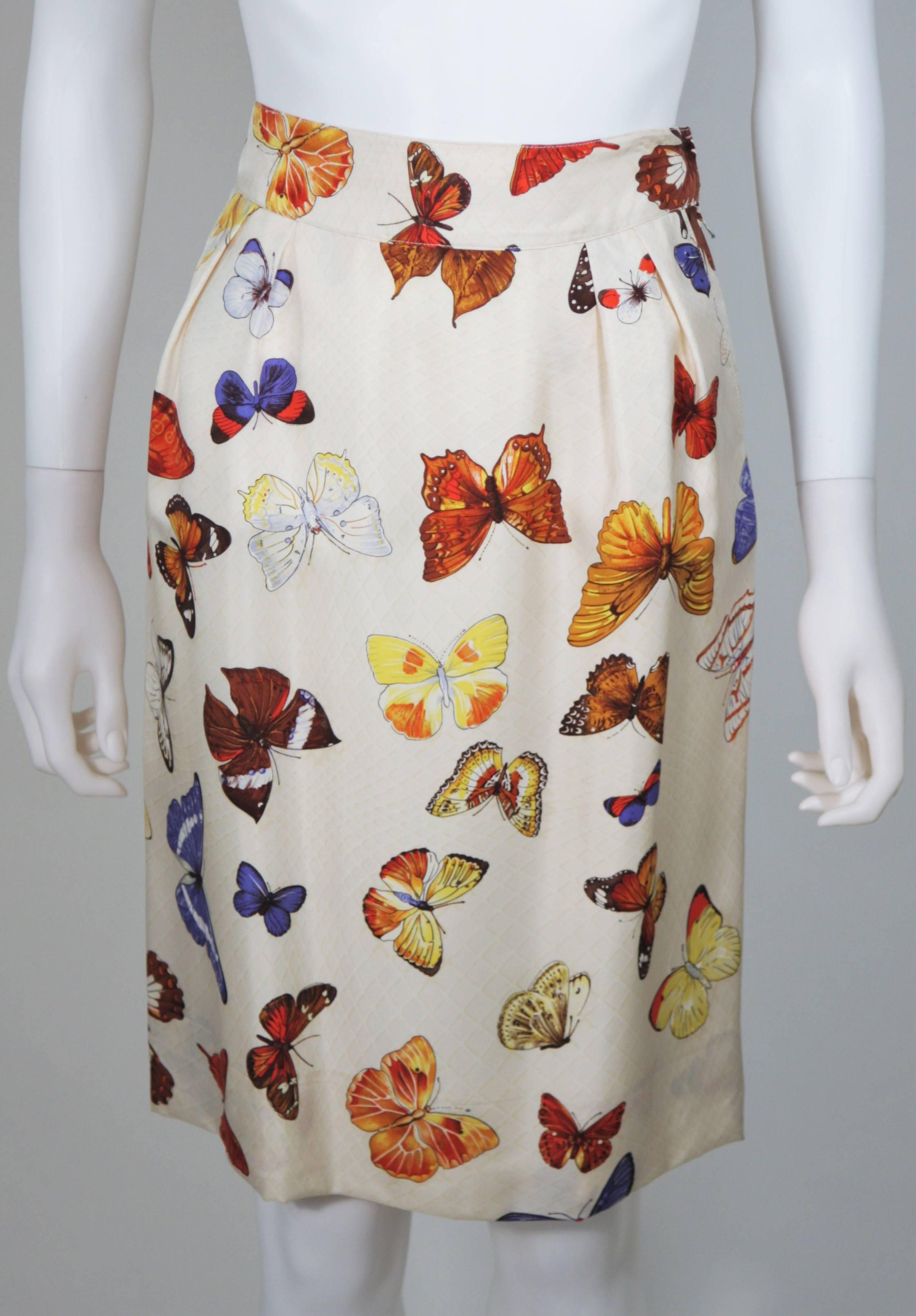 HERMES Cream Silk Butterfly Print Sweater and Skirt Set Size 42 38 3