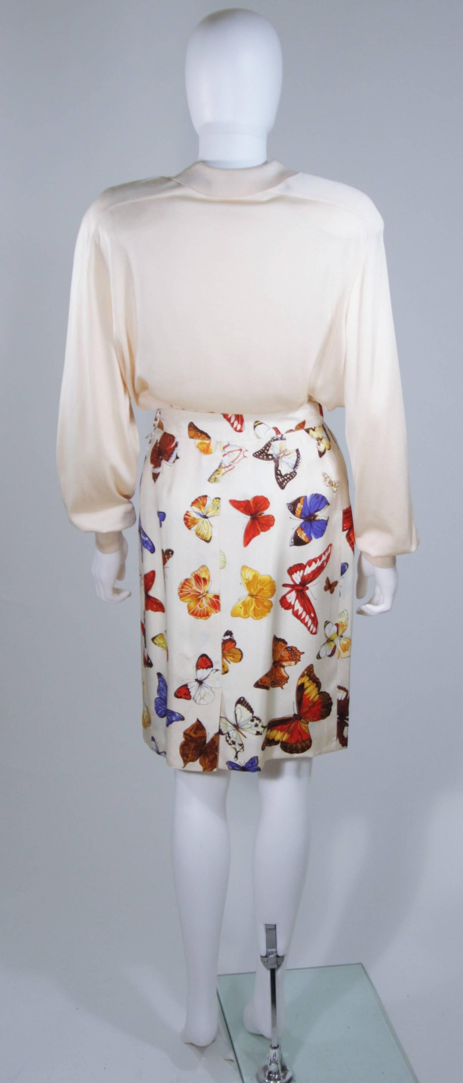 HERMES Cream Silk Butterfly Print Sweater and Skirt Set Size 42 38 1
