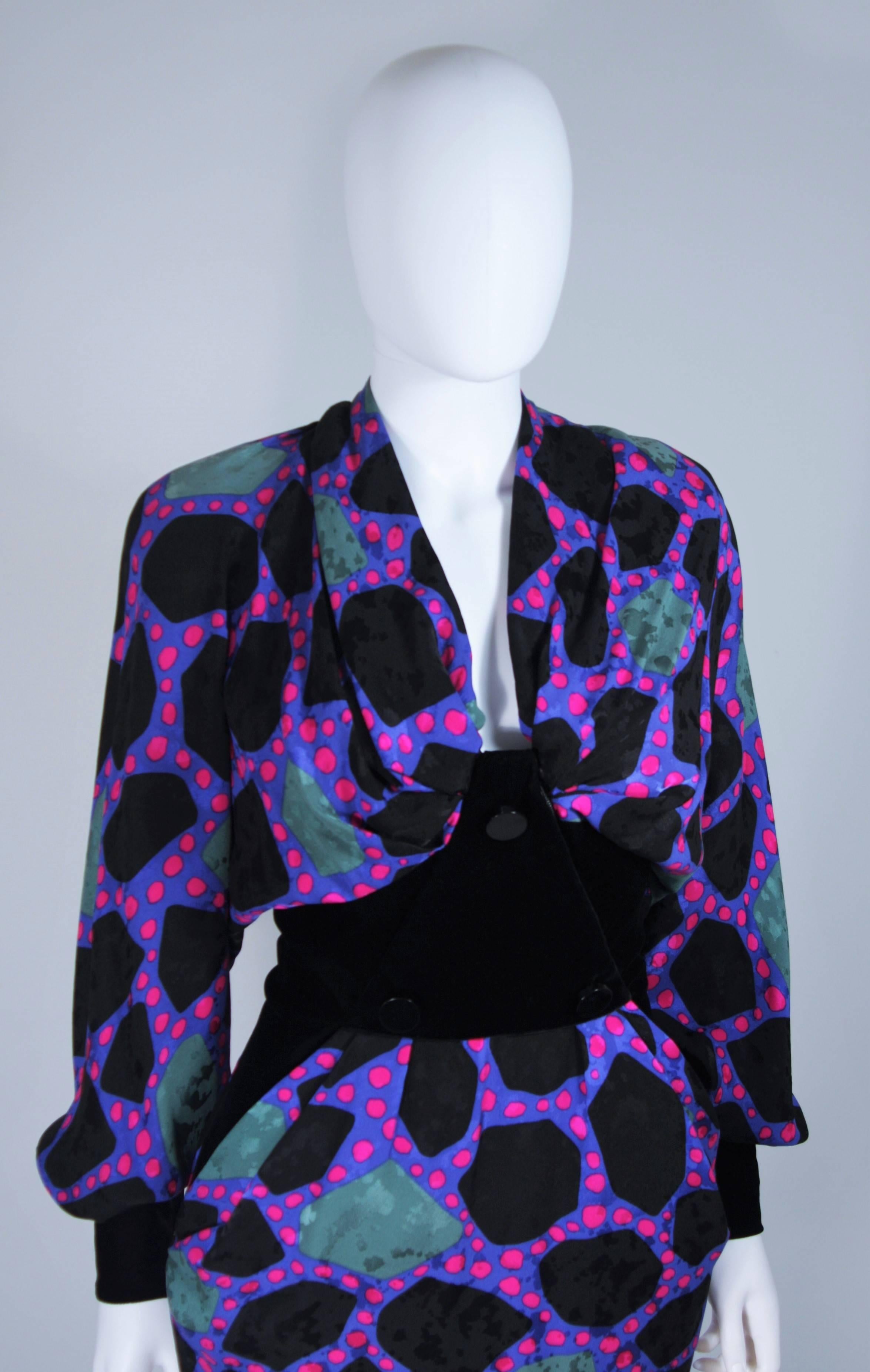 JACQUELINE DE RIBES Circa 1990s Abstract Silk Printed Dress with Velvet Size 6-8 For Sale 1