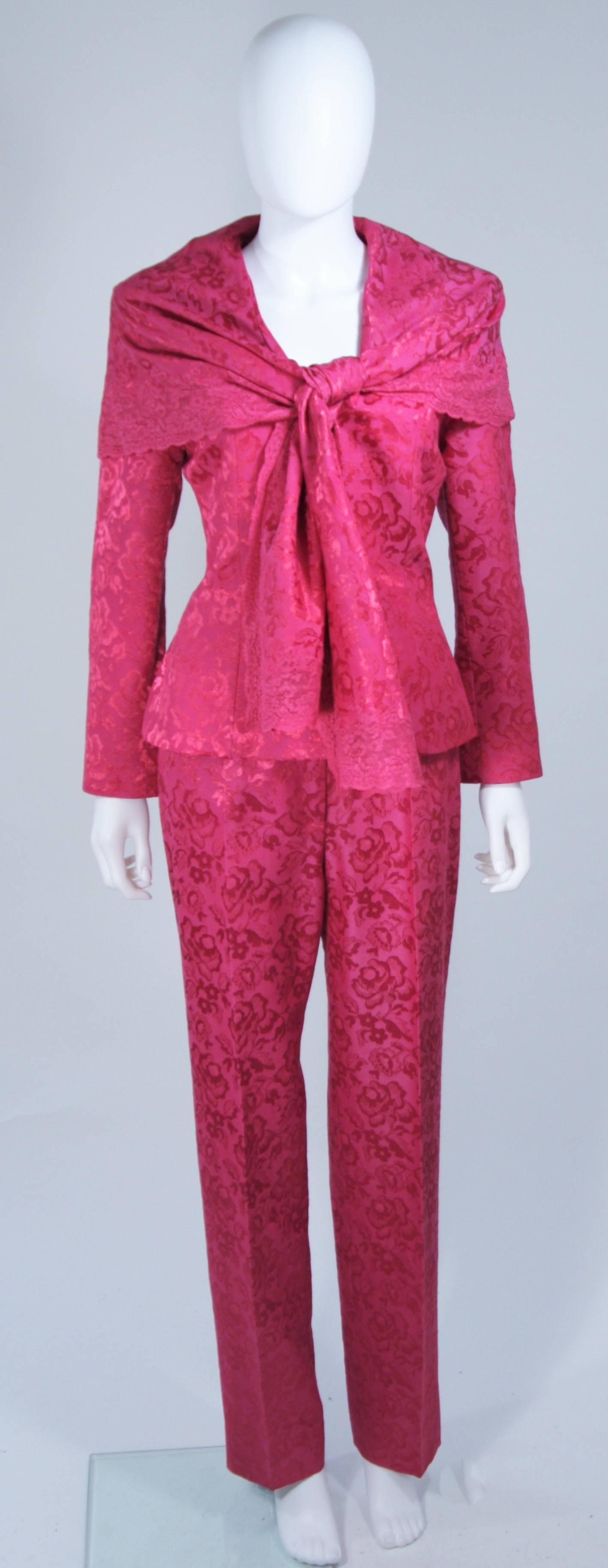 Women's CHRISTIAN DIOR Pink Wool Lace Trim Ensemble with Pants and Skirt Size 10 42