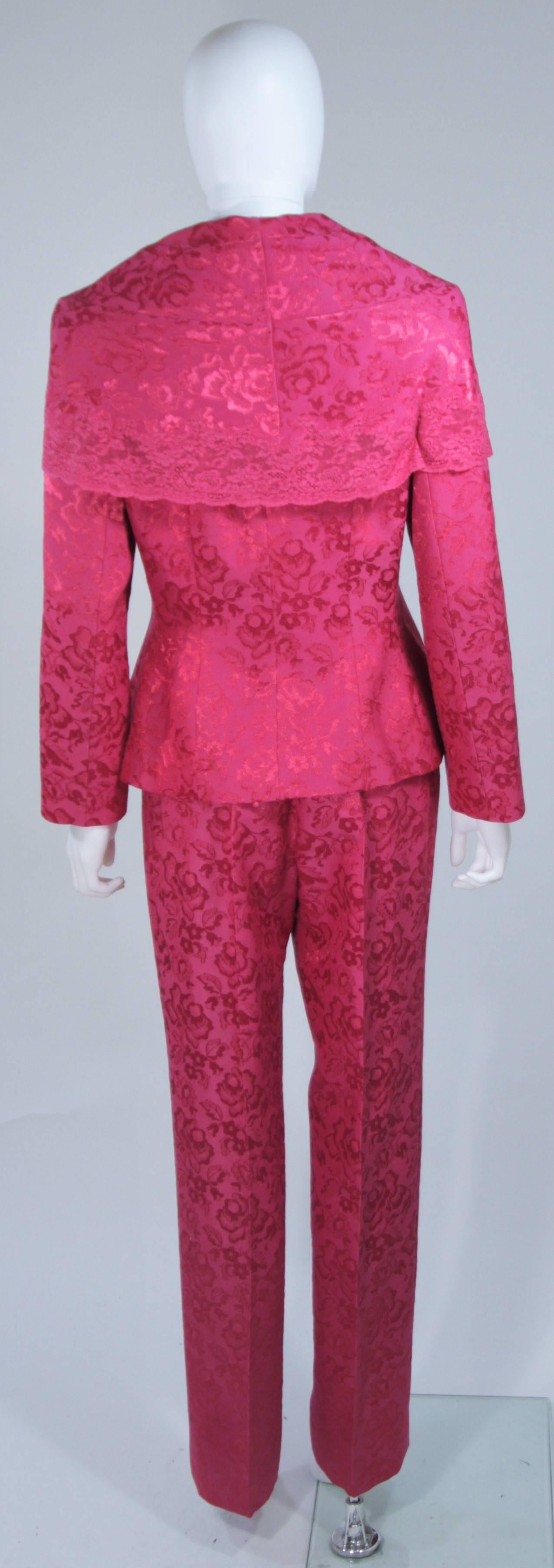 CHRISTIAN DIOR Pink Wool Lace Trim Ensemble with Pants and Skirt Size 10 42 2
