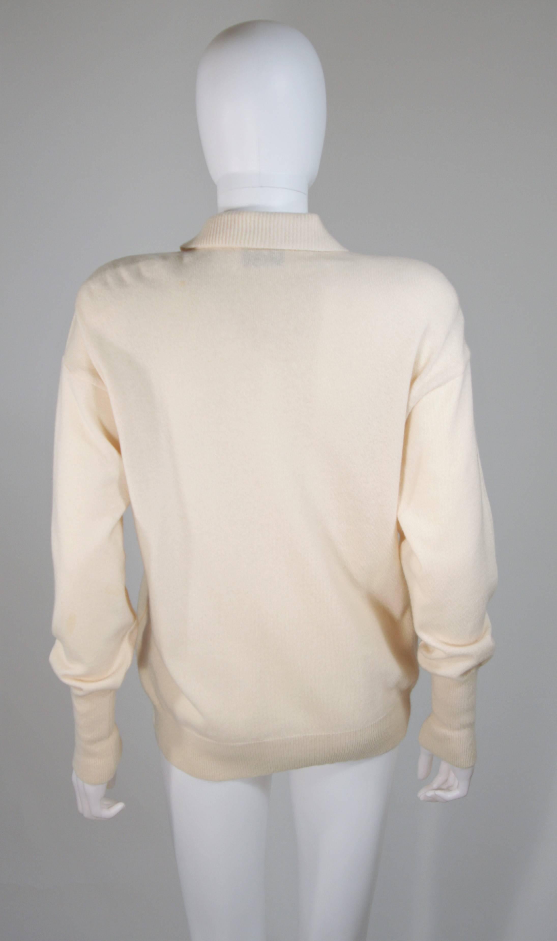 CHANEL Cream Cashmere Pull over Sweater with Gold Coin Buttons Size 38 2