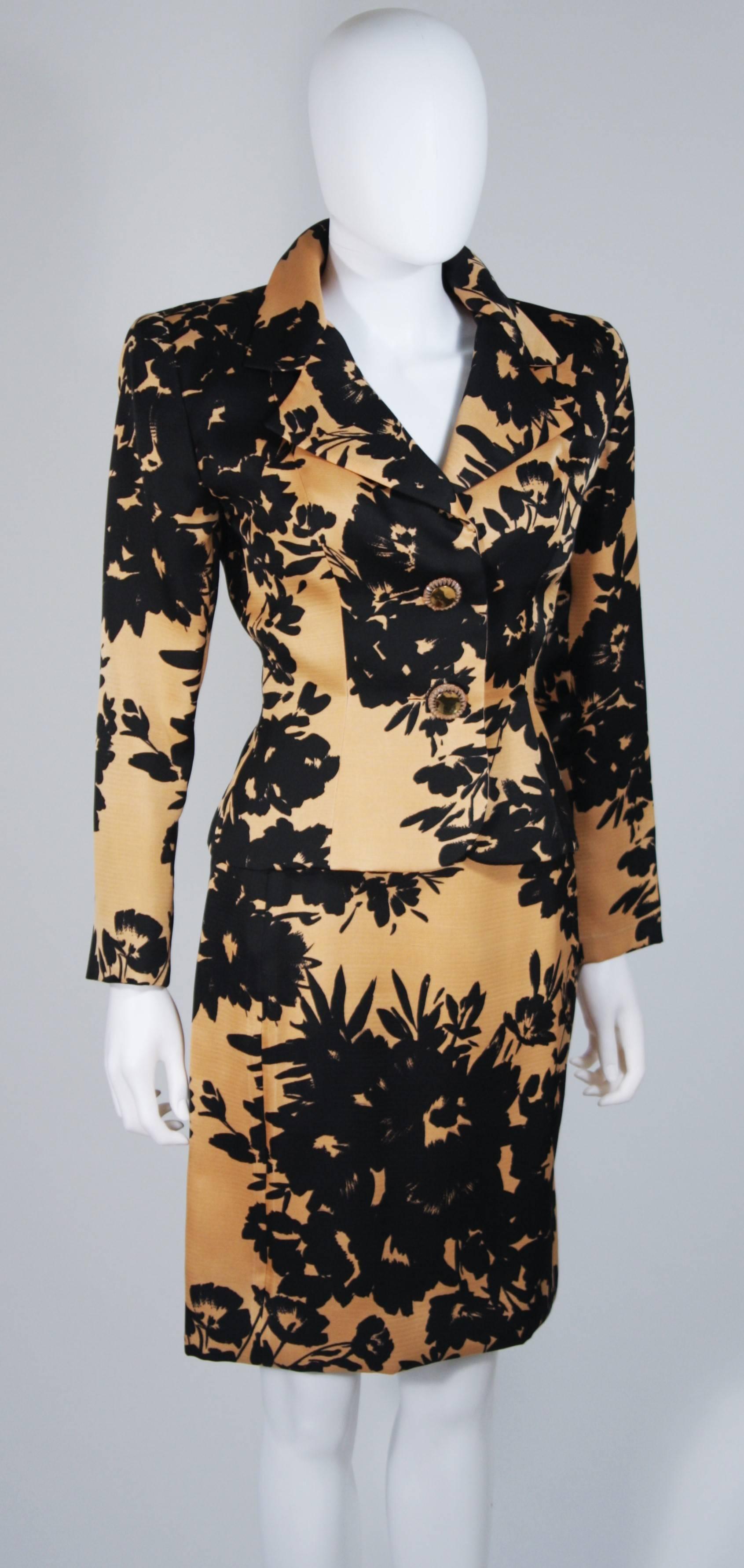 Women's GIVENCHY Circa 1980s Apricot Brown and Black Floral Print Suit Size 6-8