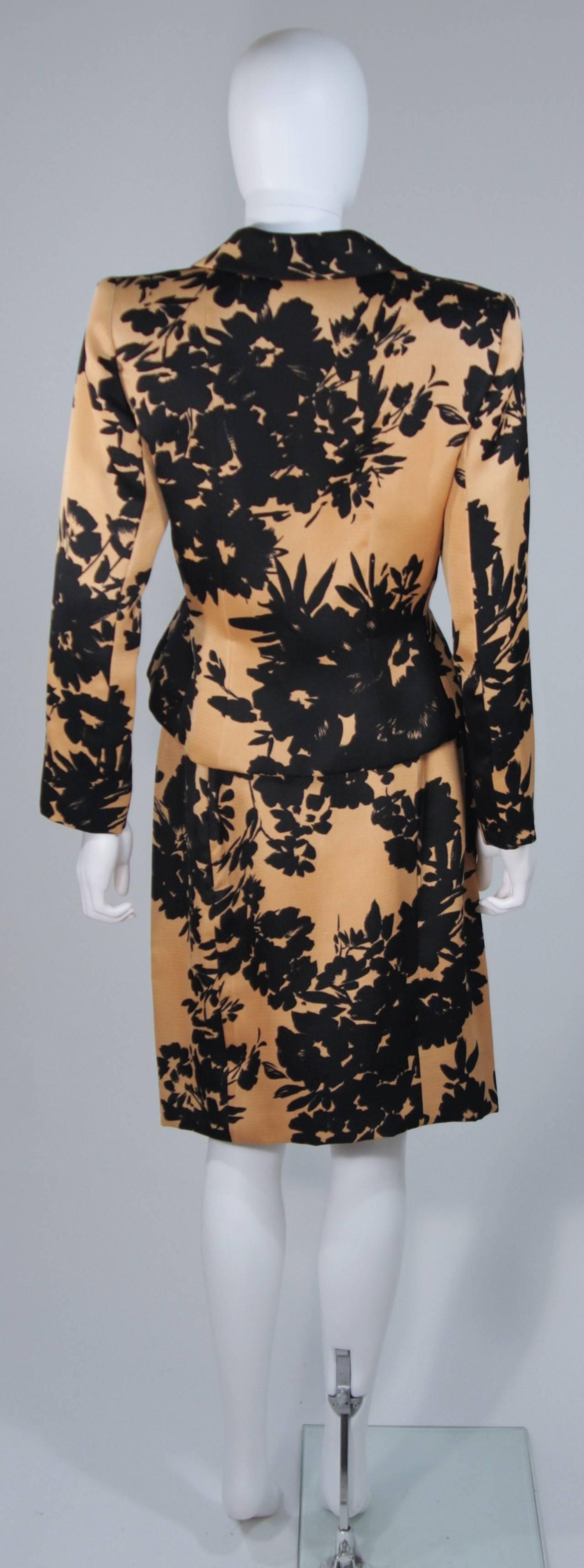 GIVENCHY Circa 1980s Apricot Brown and Black Floral Print Suit Size 6-8 2