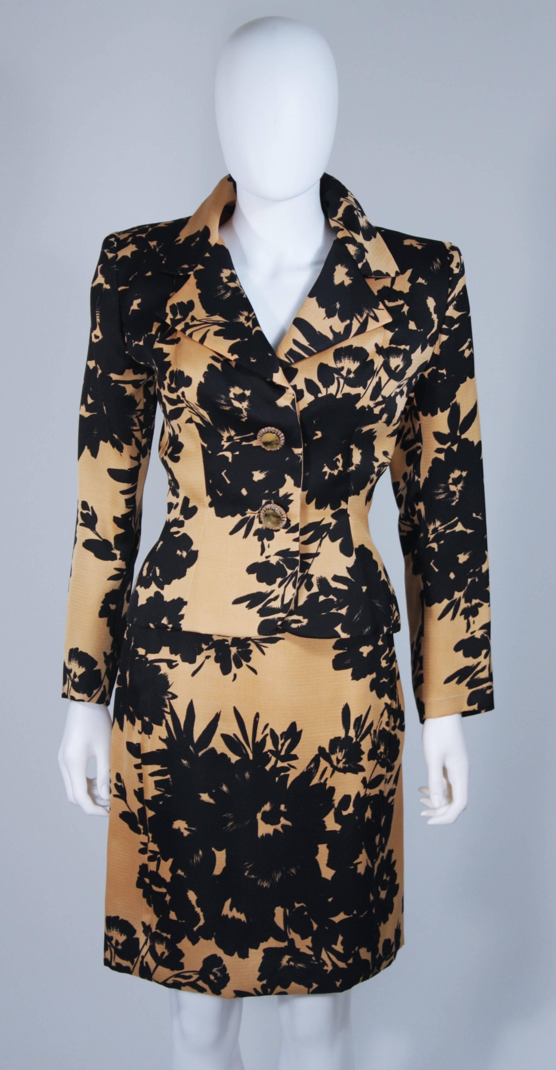 GIVENCHY Circa 1980s Apricot Brown and Black Floral Print Suit Size 6-8 In Excellent Condition In Los Angeles, CA
