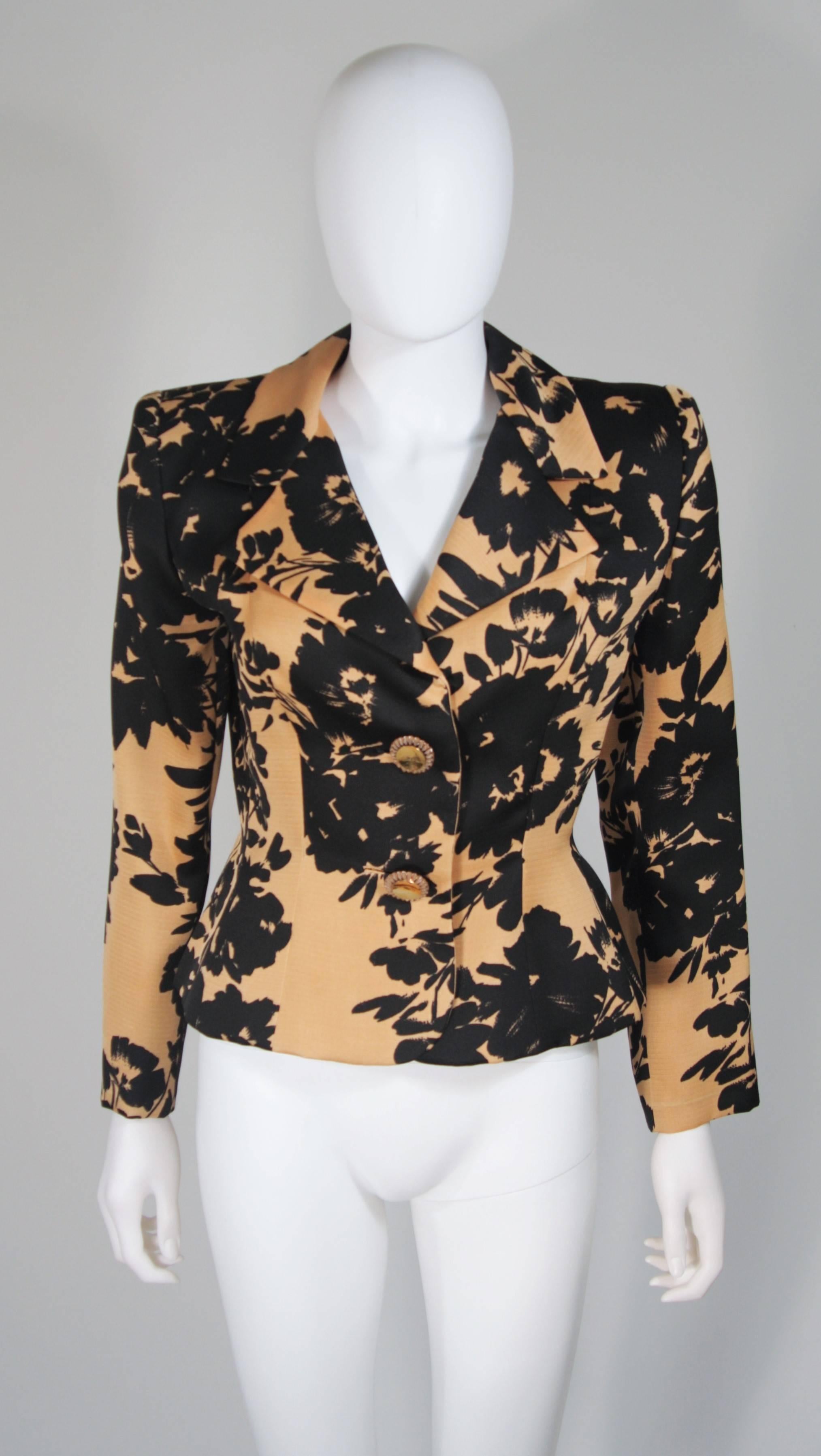 GIVENCHY Circa 1980s Apricot Brown and Black Floral Print Suit Size 6-8 3