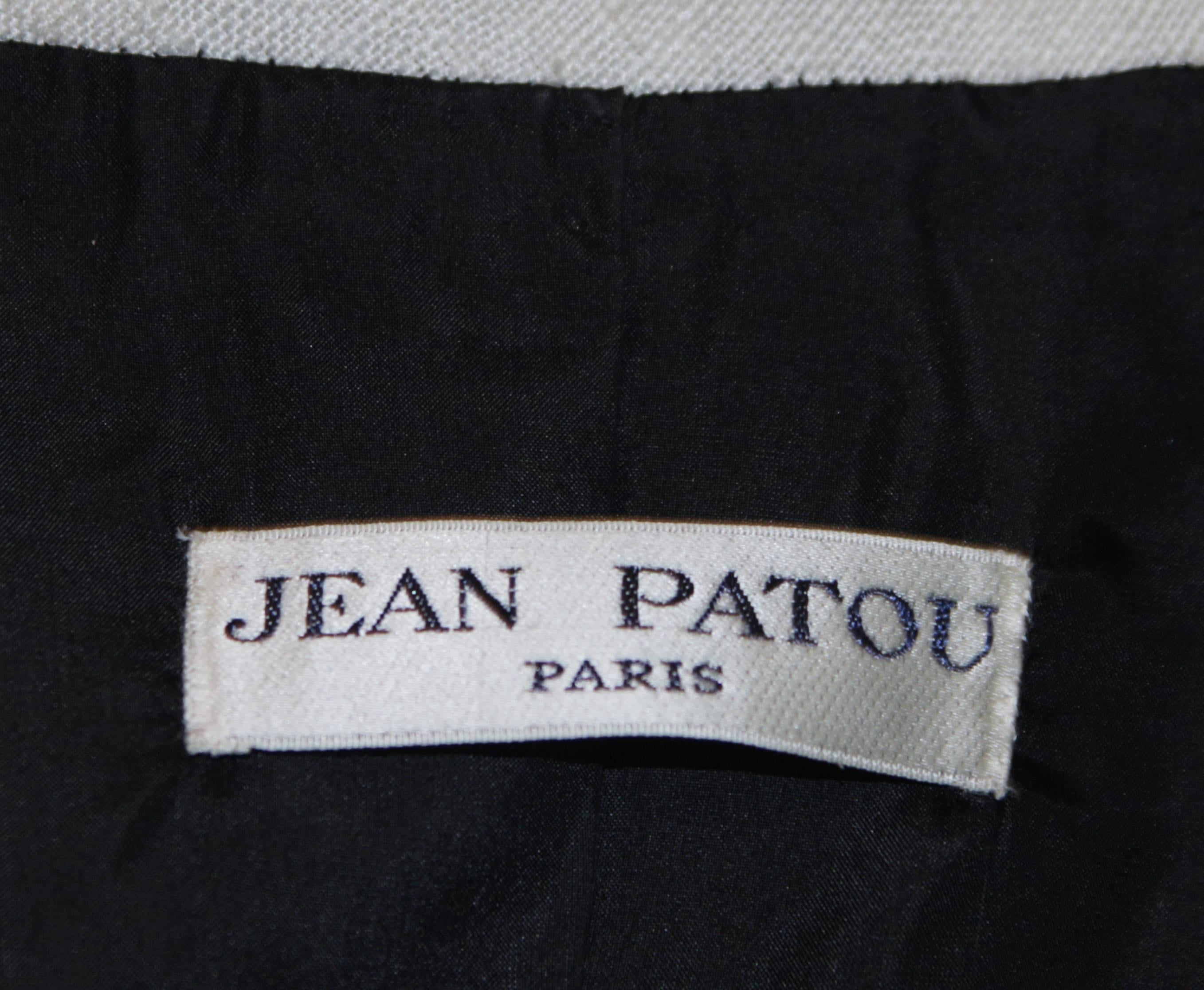 JEAN PATOU COUTURE Black and White Contrast Linen Wide Neck Skirt Suit Size 2-4 5