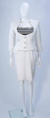 JEAN PATOU COUTURE Embellished White Gold & Navy Linen Dress Ensemble Size 2-4