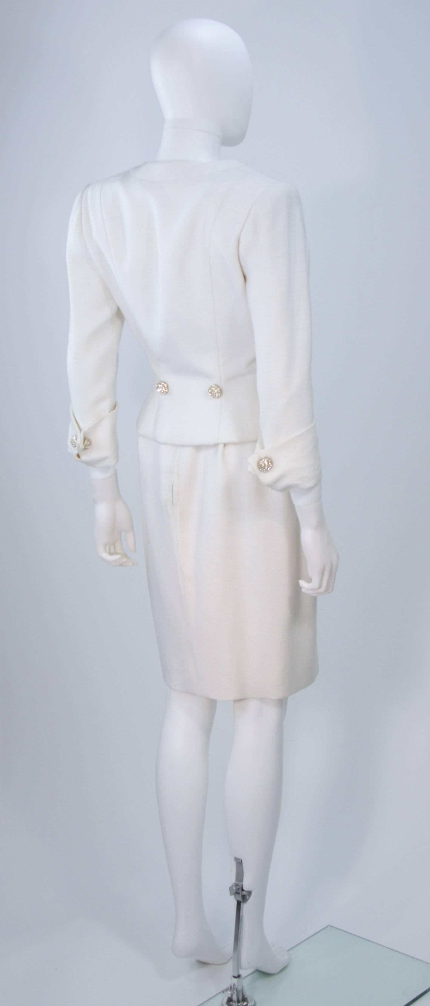 JEAN PATOU COUTURE Embellished White Gold & Navy Linen Dress Ensemble Size 2-4 For Sale 1