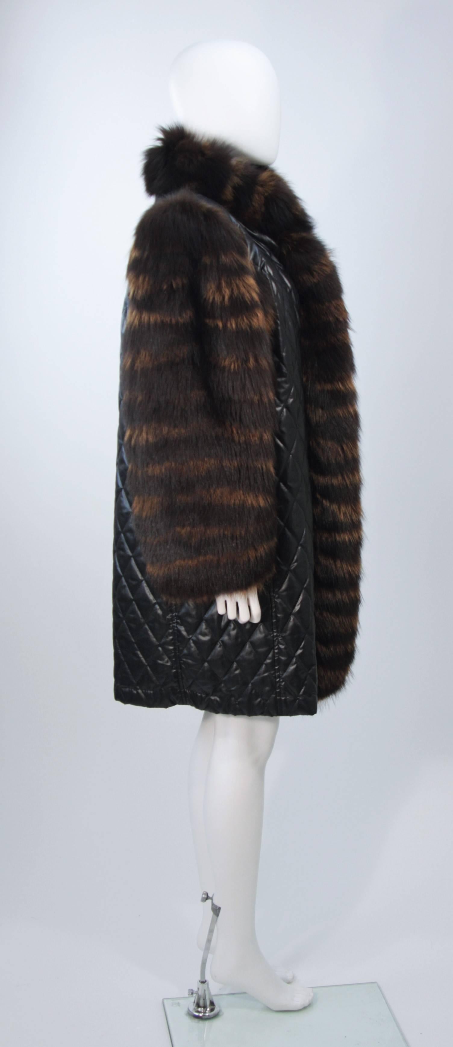Black YVES SAINT LAURENT Quilted Fox Fur Coat with Sheared Beaver Lining Size 6-8