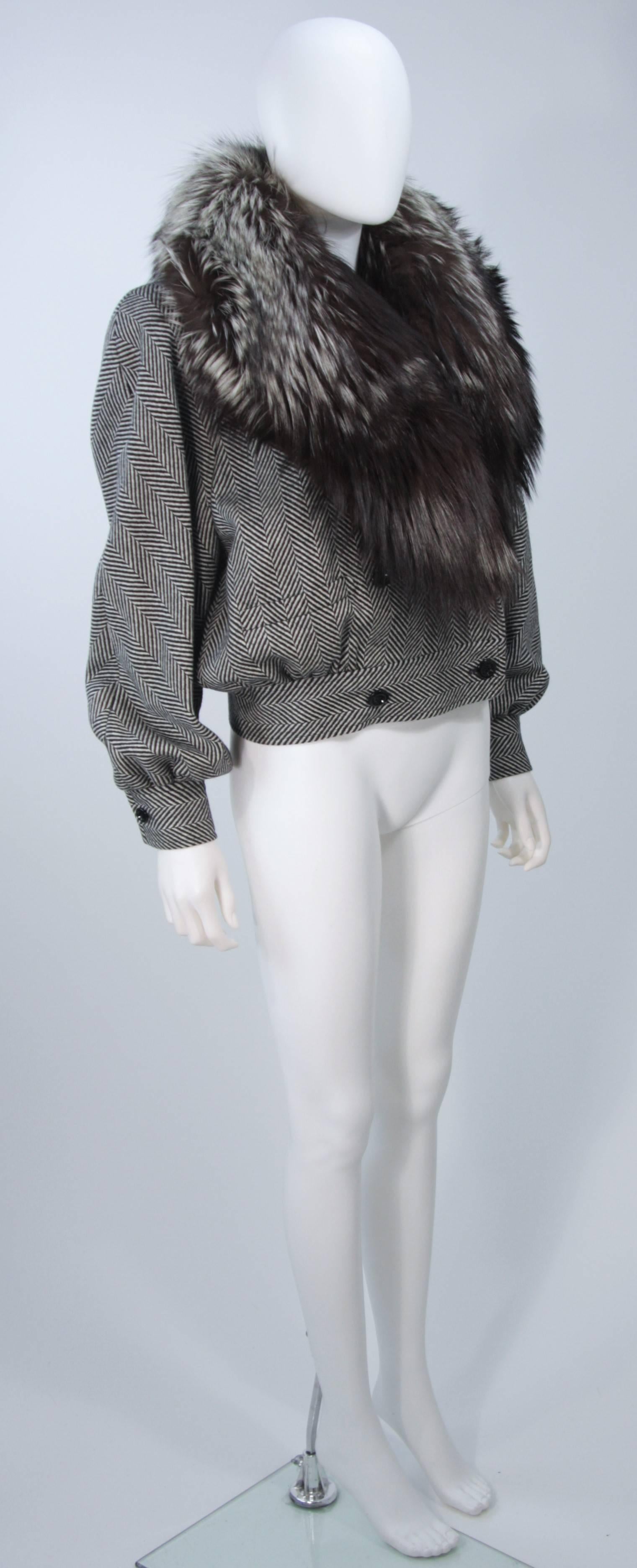 Women's VALENTINO Fox Trim Black and White Wool Bomber Style Jacket Size 8