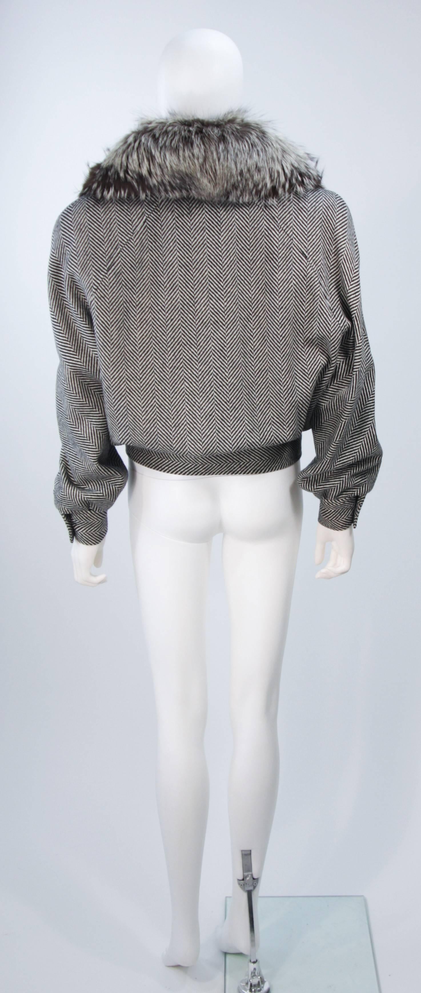 VALENTINO Fox Trim Black and White Wool Bomber Style Jacket Size 8 3