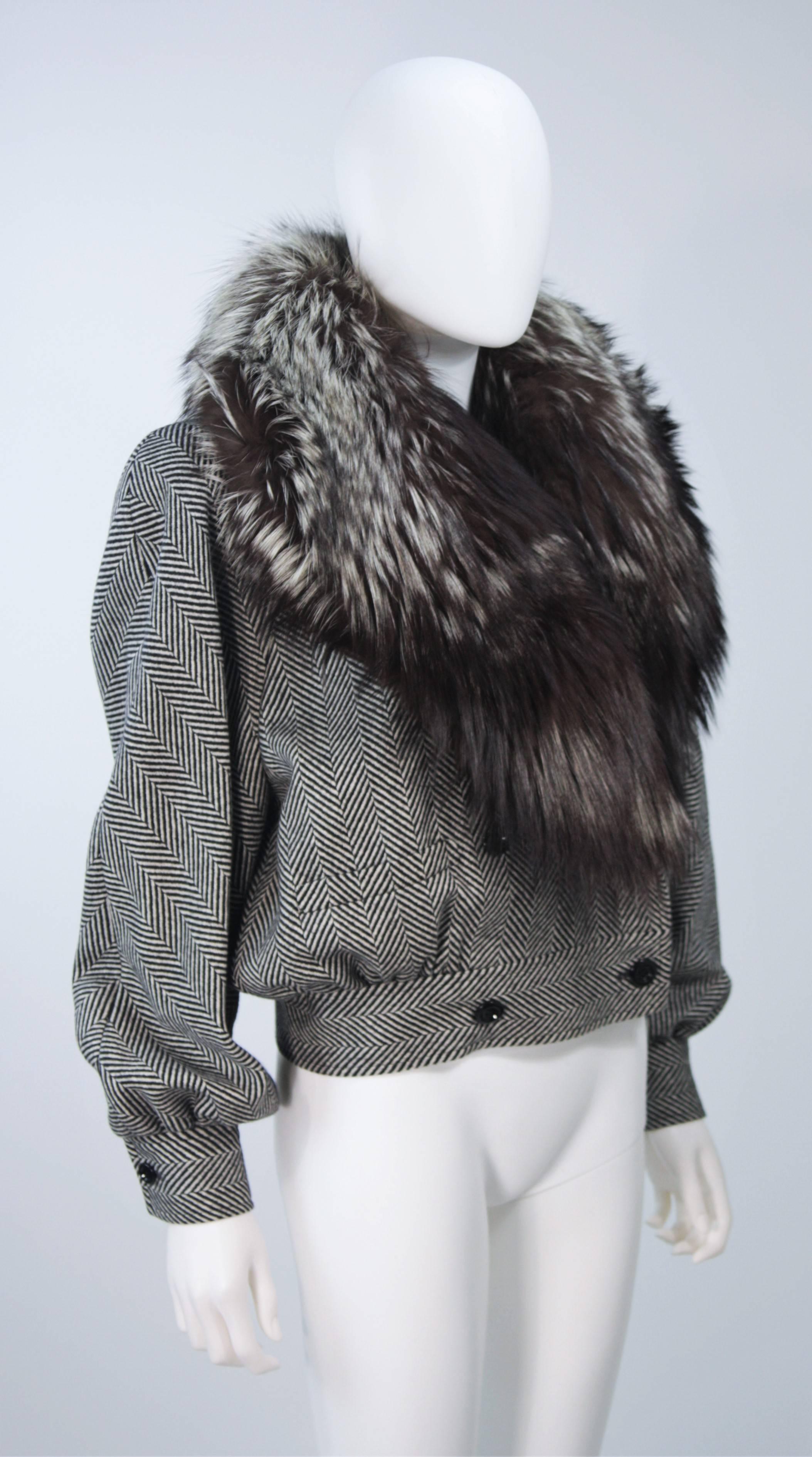 VALENTINO Fox Trim Black and White Wool Bomber Style Jacket Size 8 1