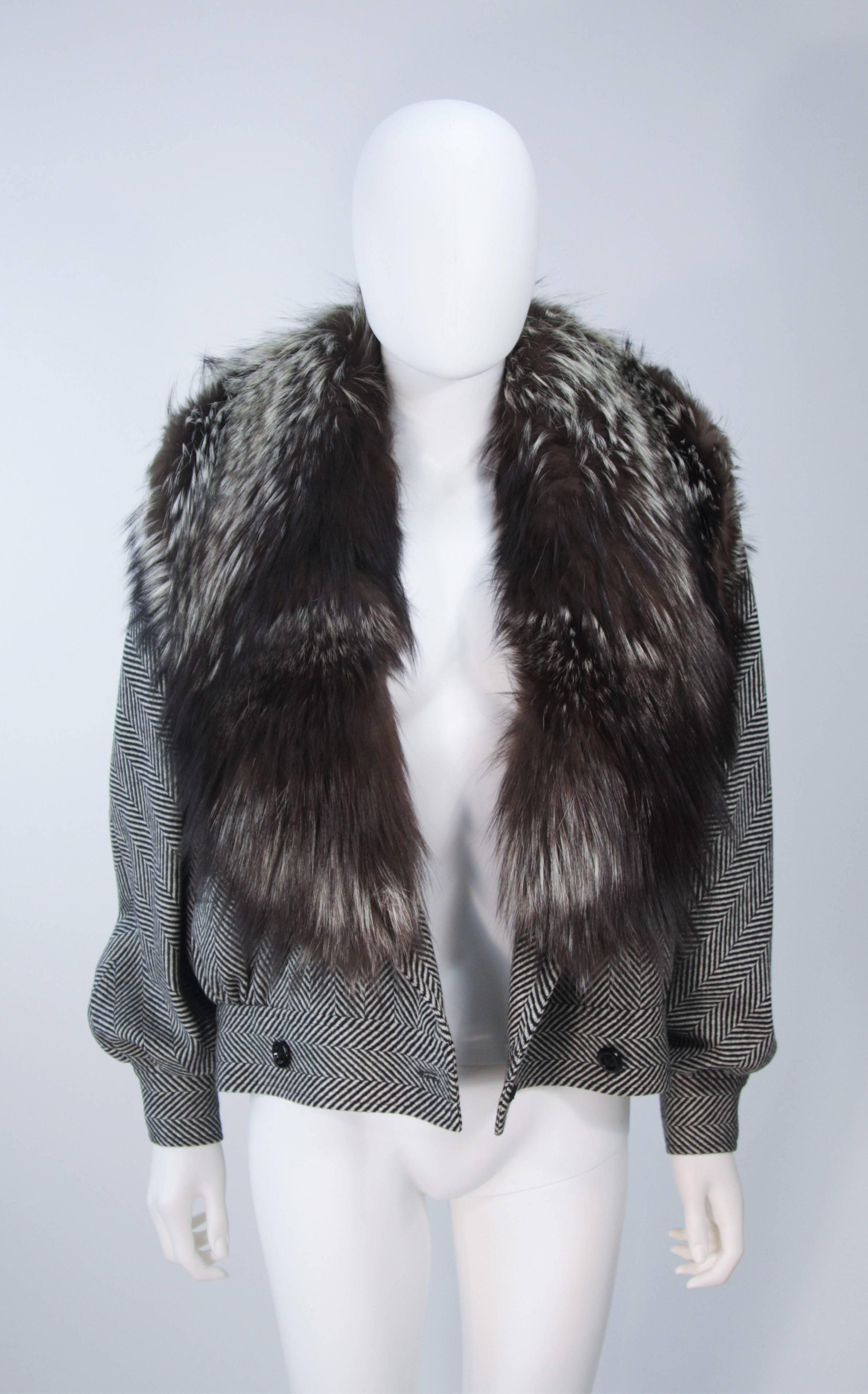 VALENTINO Fox Trim Black and White Wool Bomber Style Jacket Size 8 5