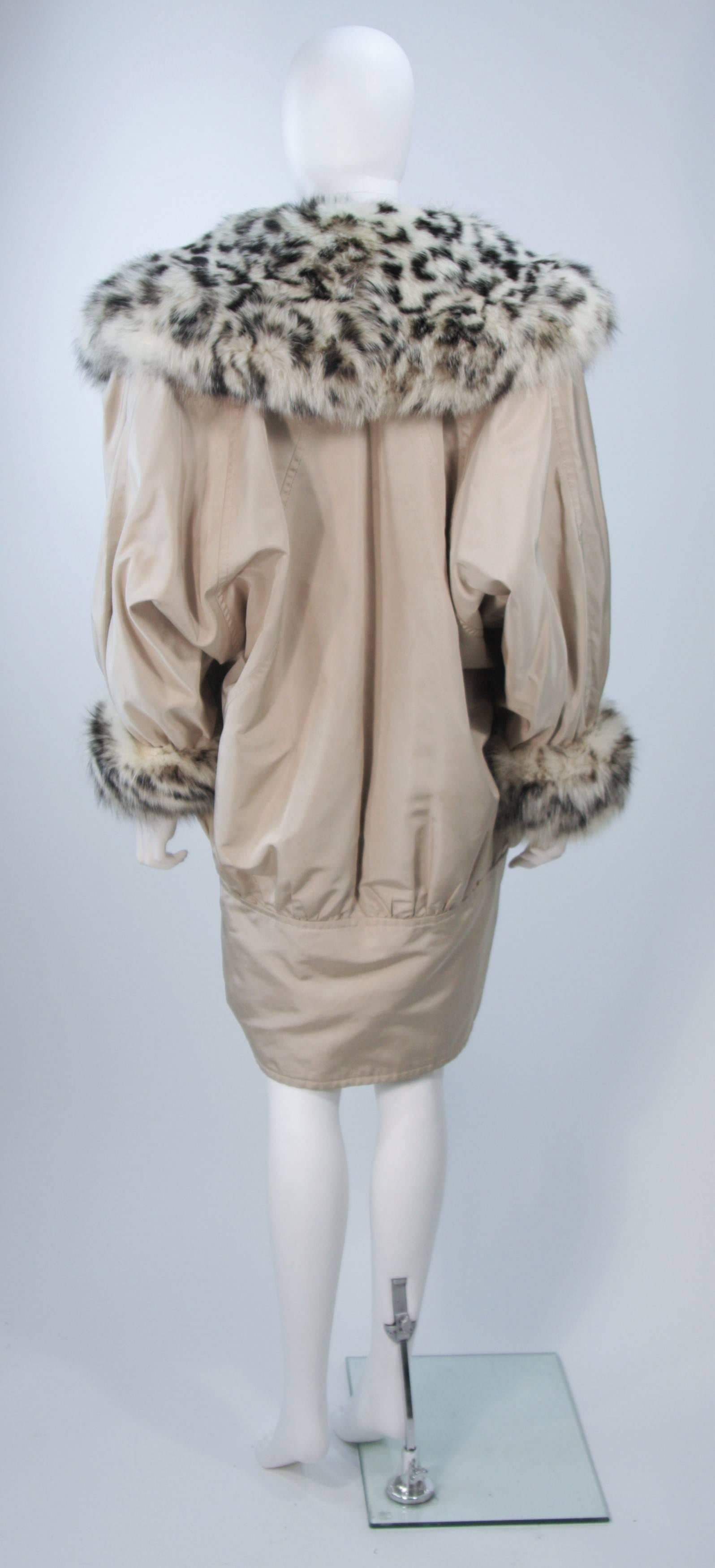 ANDREA ODICINI Khaki Coat with Patterned Oversized Fox Fur Collar & Trim Size 42 2