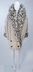 ANDREA ODICINI Khaki Coat with Patterned Oversized Fox Fur Collar & Trim Size 42