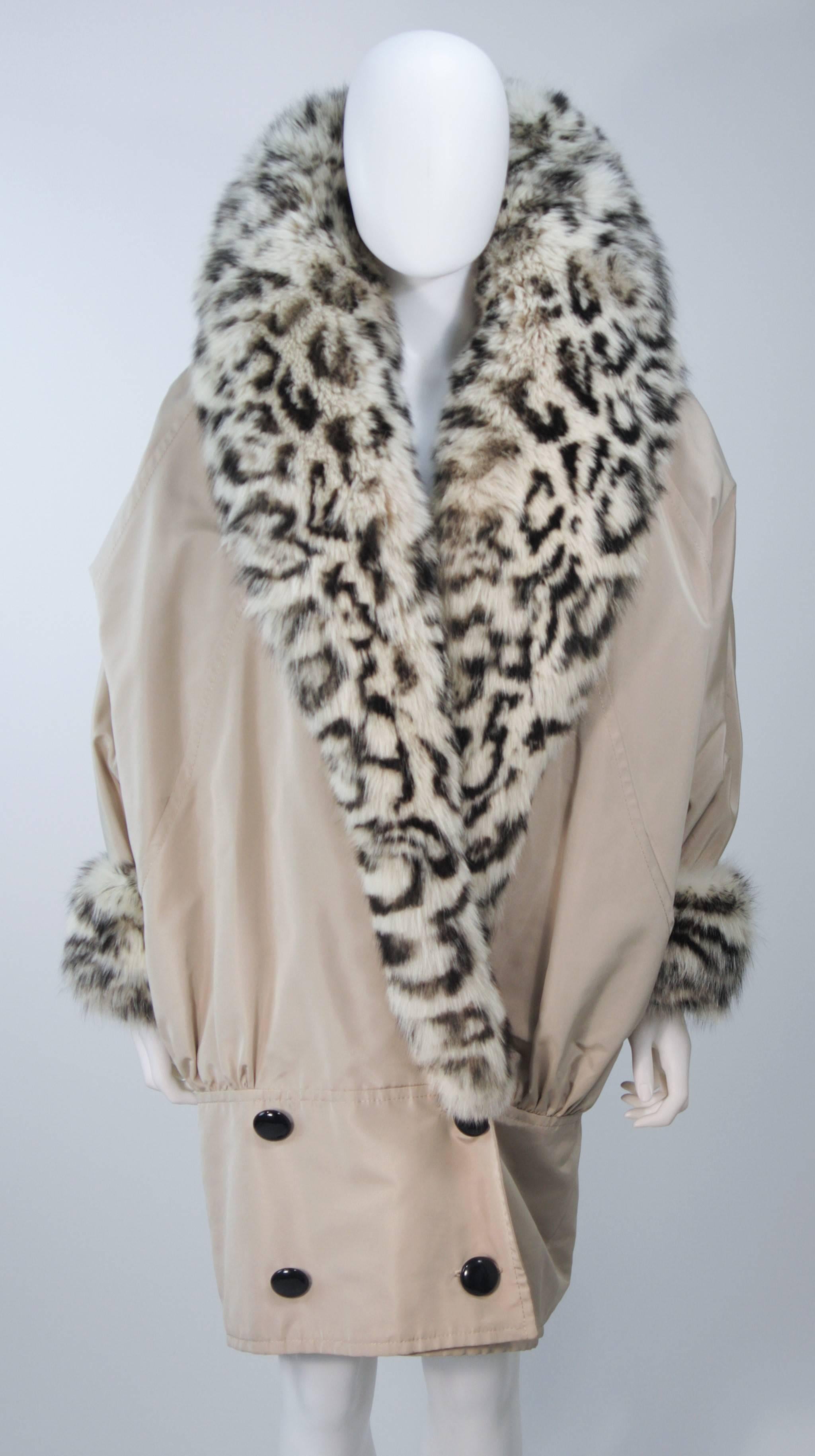 Gray ANDREA ODICINI Khaki Coat with Patterned Oversized Fox Fur Collar & Trim Size 42
