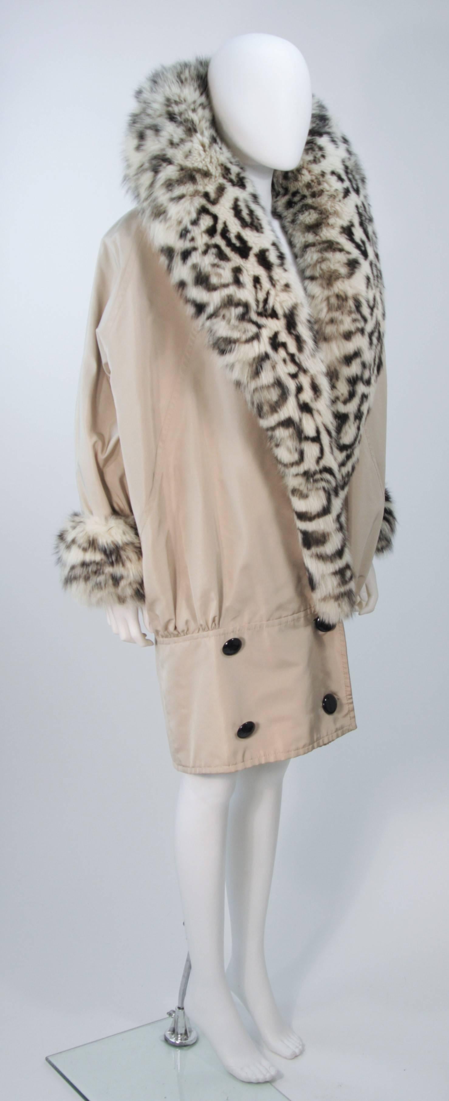 Women's ANDREA ODICINI Khaki Coat with Patterned Oversized Fox Fur Collar & Trim Size 42
