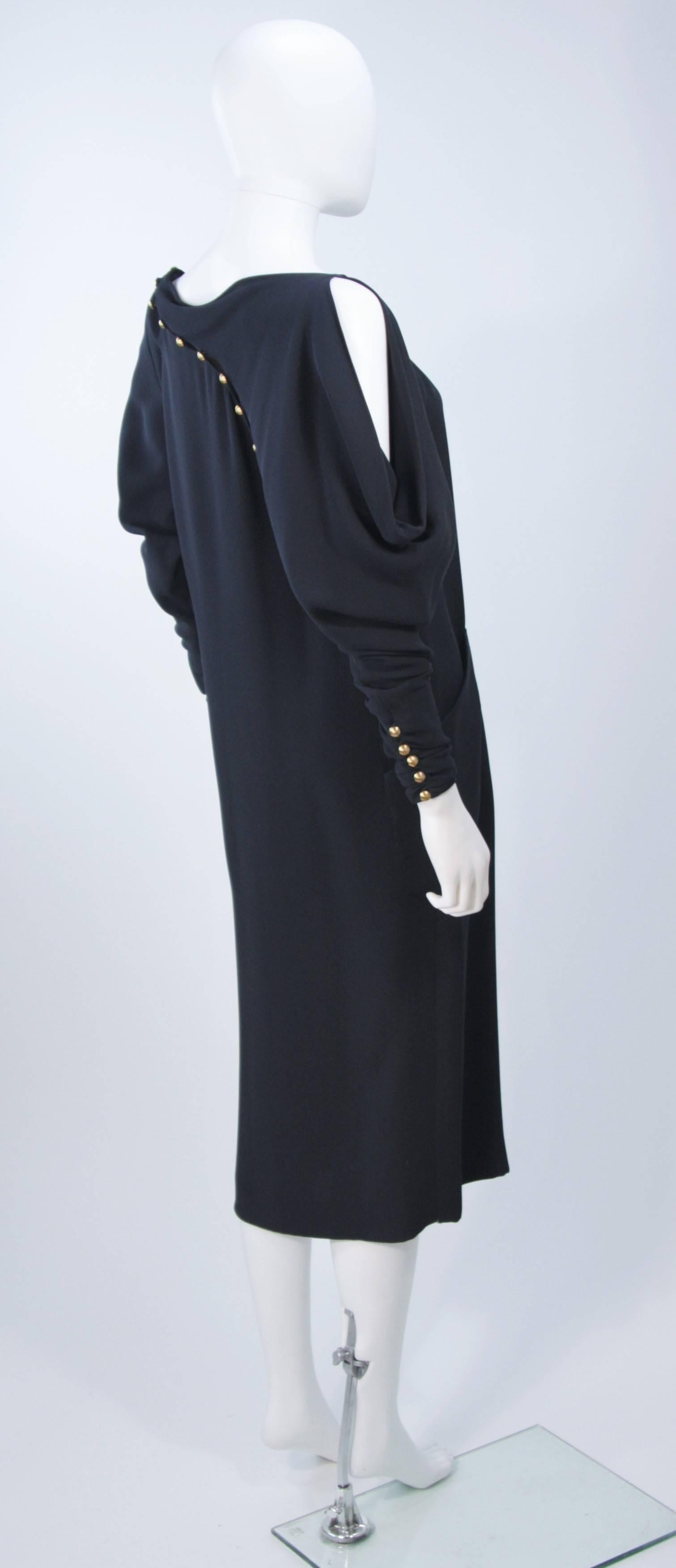 Women's KARL LAGERFELD Circa 1980s Navy Asymmetrical Off The Shoulder Silk Dress Size 38