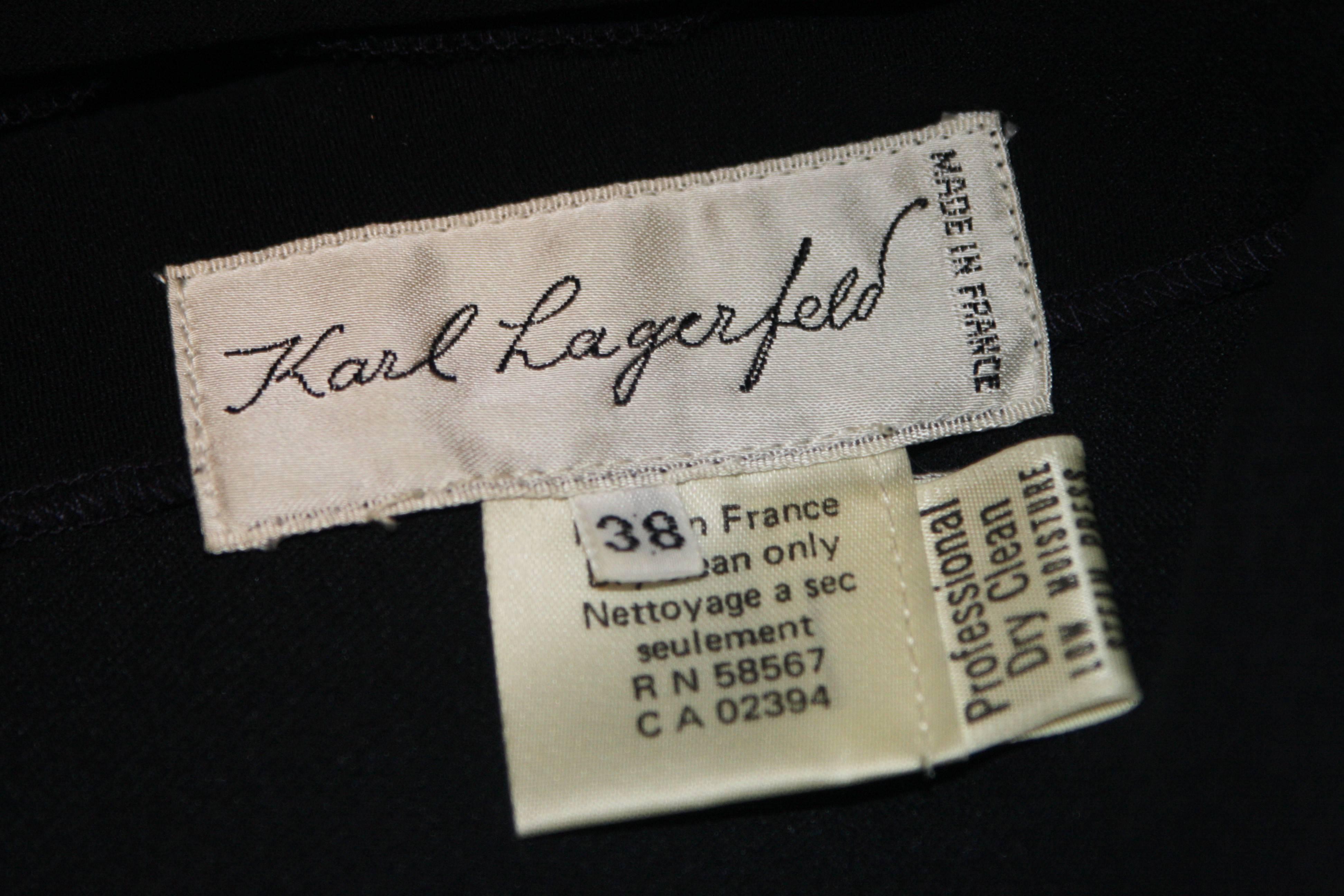 KARL LAGERFELD Circa 1980s Navy Asymmetrical Off The Shoulder Silk Dress Size 38 3