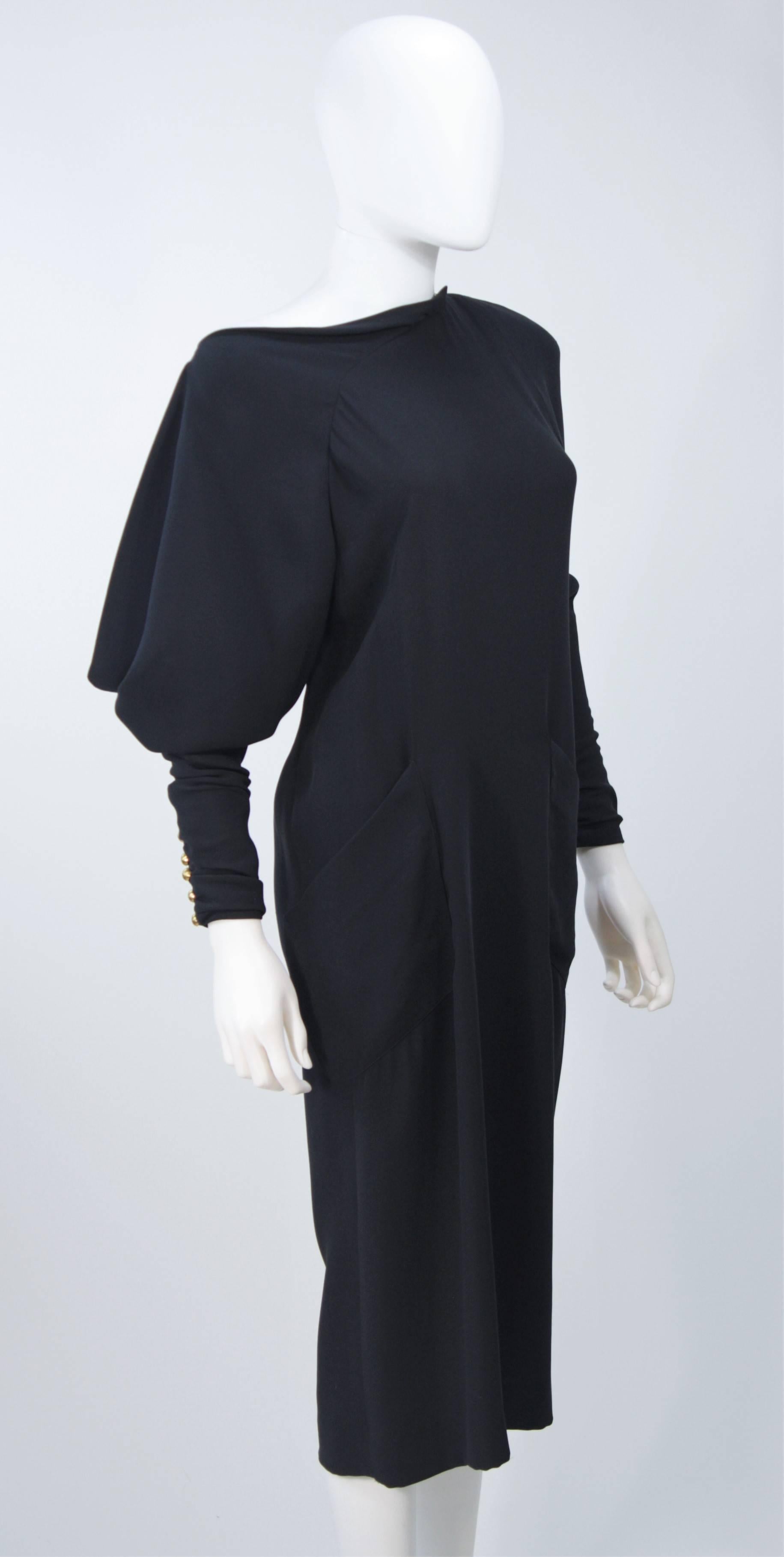 Black KARL LAGERFELD Circa 1980s Navy Asymmetrical Off The Shoulder Silk Dress Size 38
