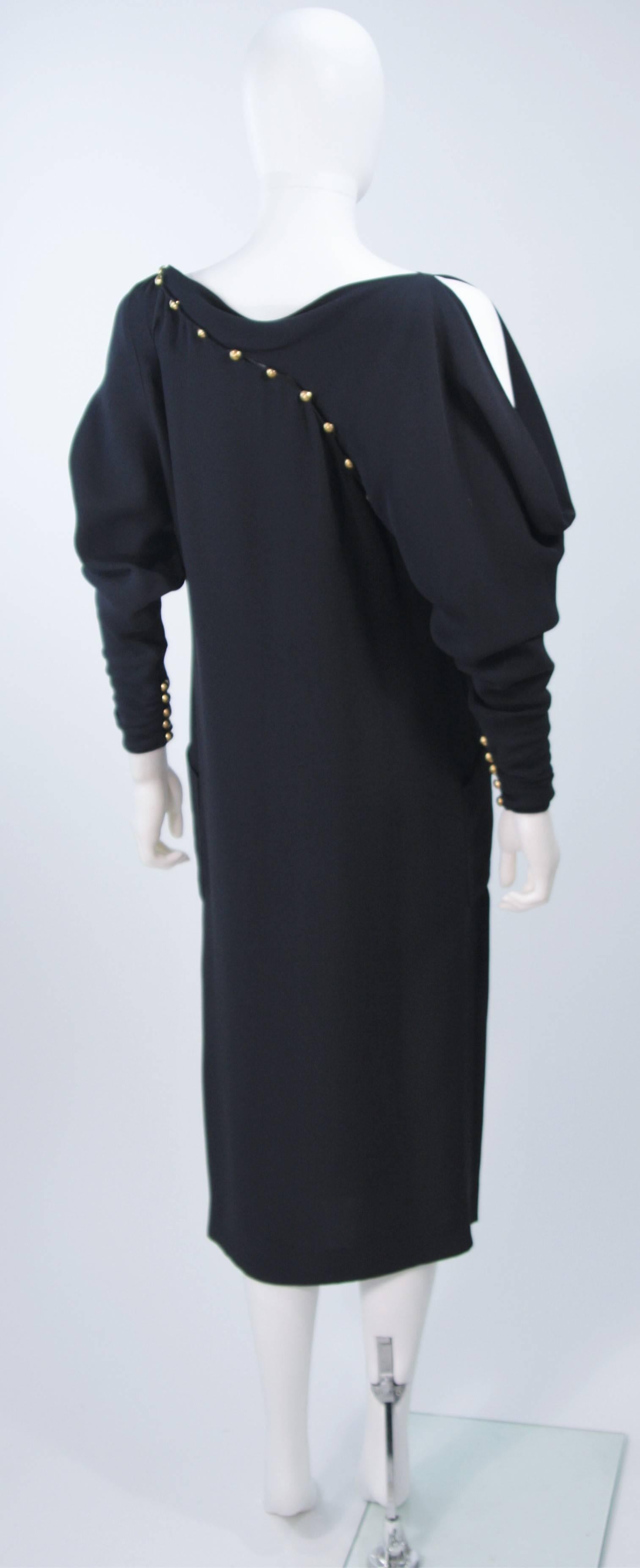 KARL LAGERFELD Circa 1980s Navy Asymmetrical Off The Shoulder Silk Dress Size 38 1