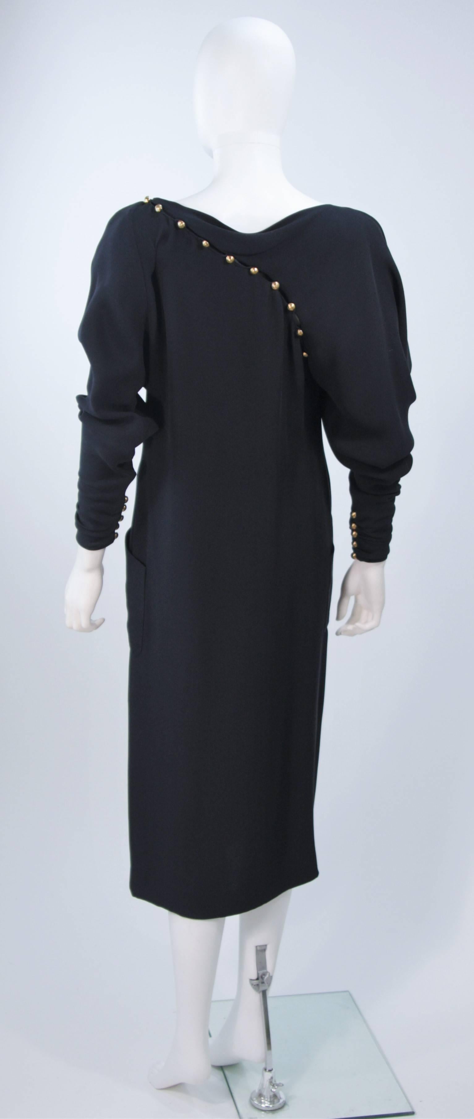 KARL LAGERFELD Circa 1980s Navy Asymmetrical Off The Shoulder Silk Dress Size 38 2