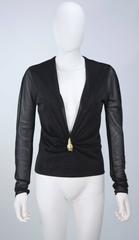 GUCCI Black Lurex Lion Head Blouse with Plunging Neckline Size 42