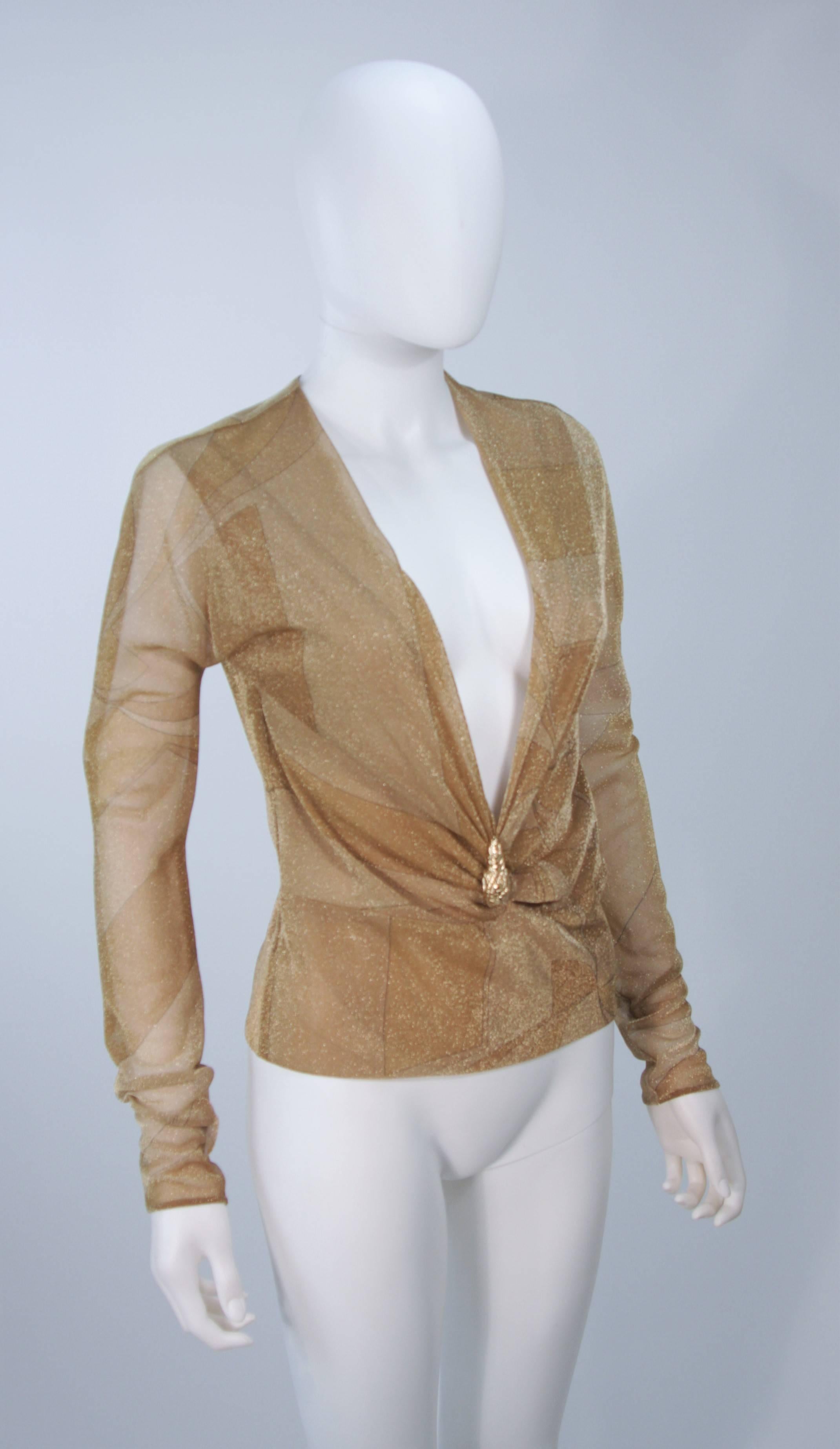 GUCCI Gold Lurex Blouse with Lion Head Hardware and Plunging Neckline Size 42 In Excellent Condition In Los Angeles, CA