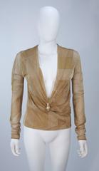 GUCCI Gold Lurex Blouse with Lion Head Hardware and Plunging Neckline Size 42