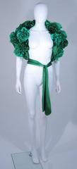 ELIZABETH MASON COUTURE Made to Order Silk Green "Rose" Wrap with Feathers